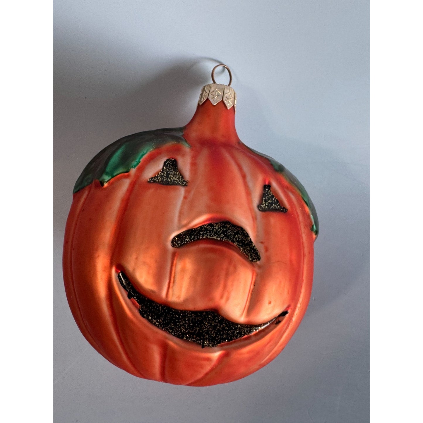 Blown Glass Smiley Pumpkin Ornament 5" x 4" Halloween & Autumn Decor