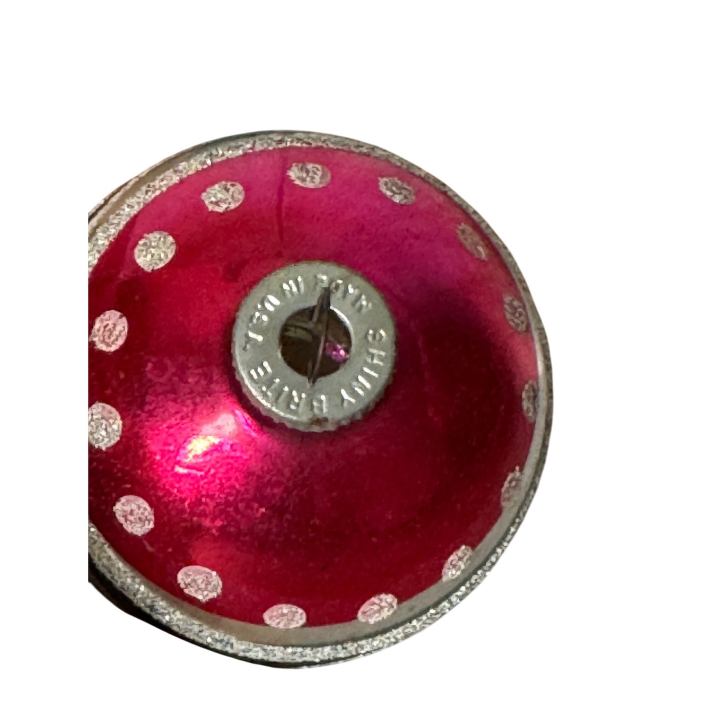 Vintage Shiny Brite Glass Ornament Pink Teal Silver Glitter Waves Dots Christmas