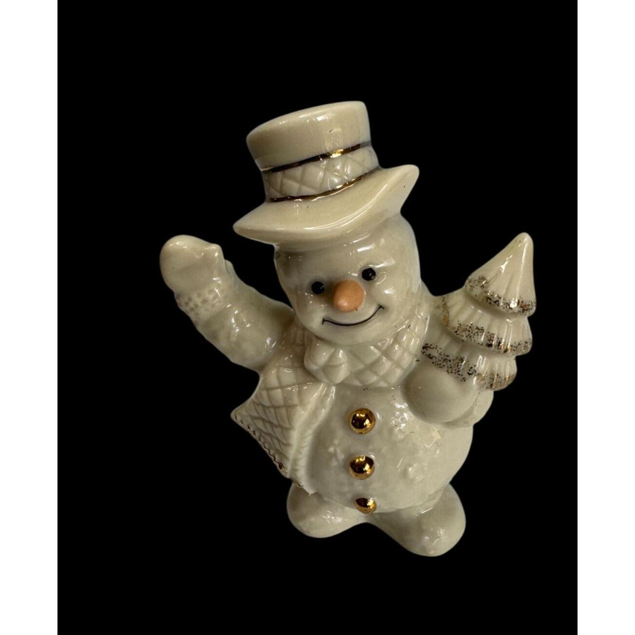 Title Lenox Snowman Figurine Ivory Porcelain Gold Accents 3.75 Inch Holiday Decor