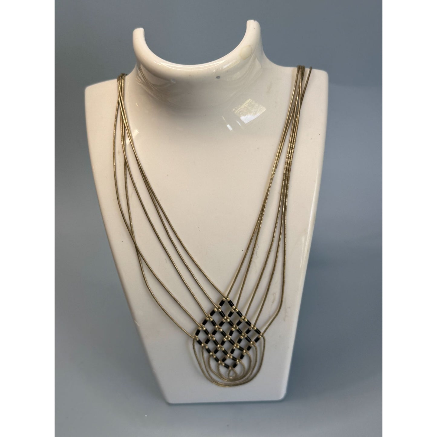 Native American Black Onyx Liquid Sterling Silver Heshi Beaded Necklace 16"