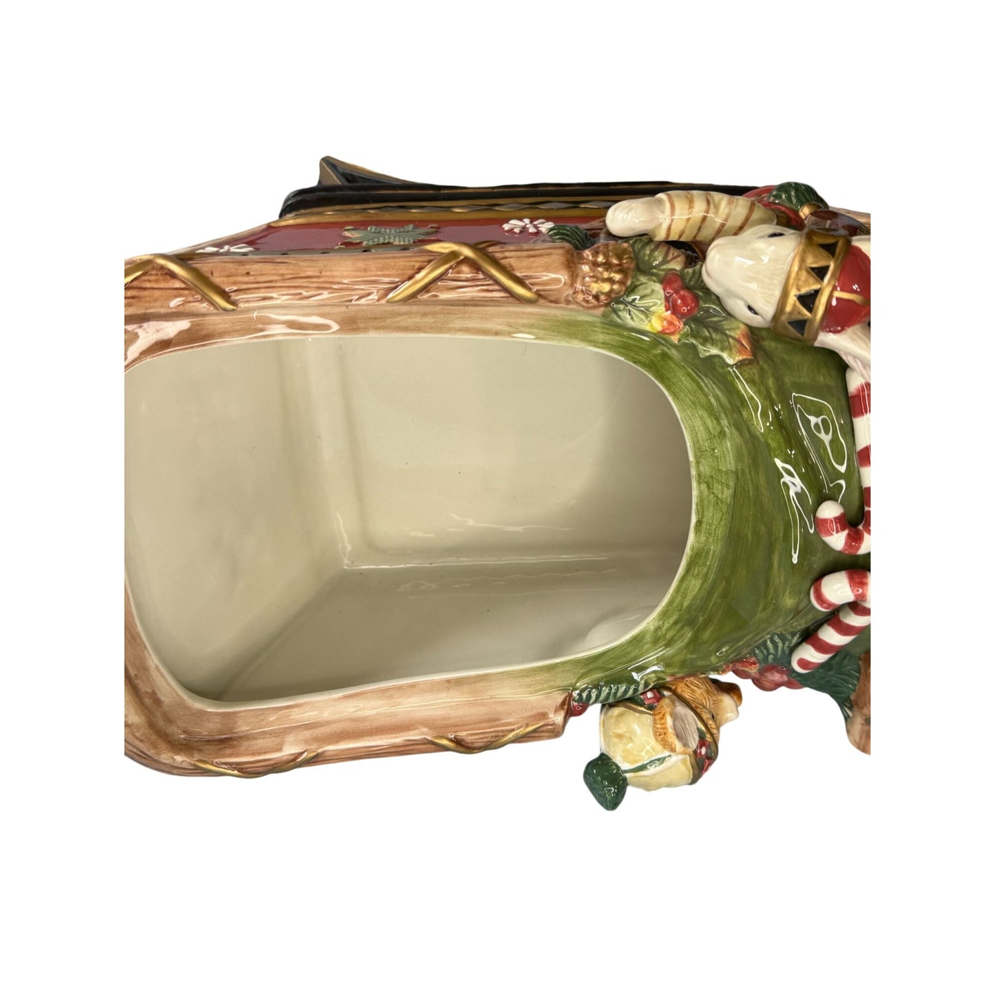 Fitz & Floyd Christmas Lodge Cookie Jar Santa Sleigh 13" x 8" x 15"