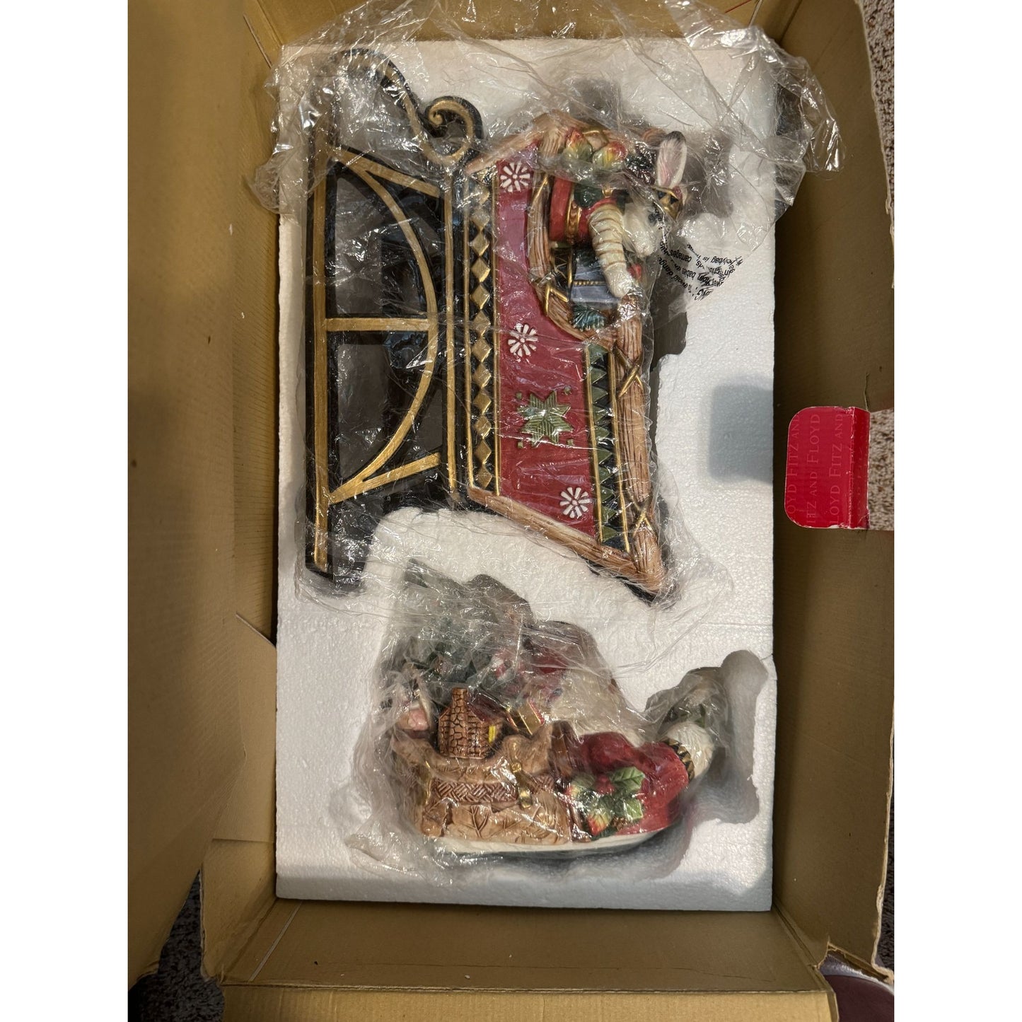 Fitz & Floyd Christmas Lodge Cookie Jar Santa Sleigh 13" x 8" x 15"