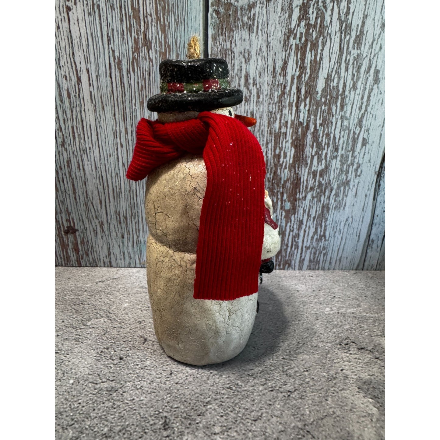 Folk Art Snowman Ornament With Santa Red Scarf Handmade 6"