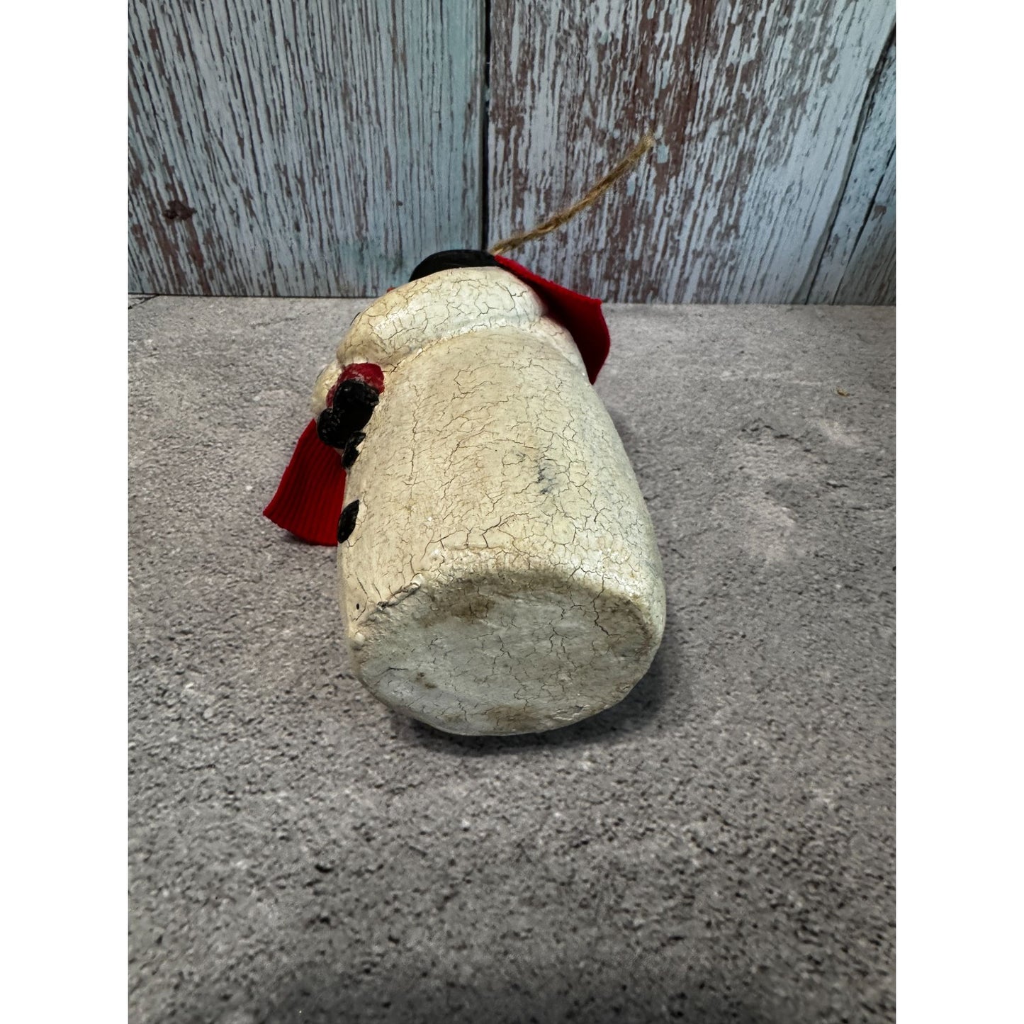 Folk Art Snowman Ornament With Santa Red Scarf Handmade 6"