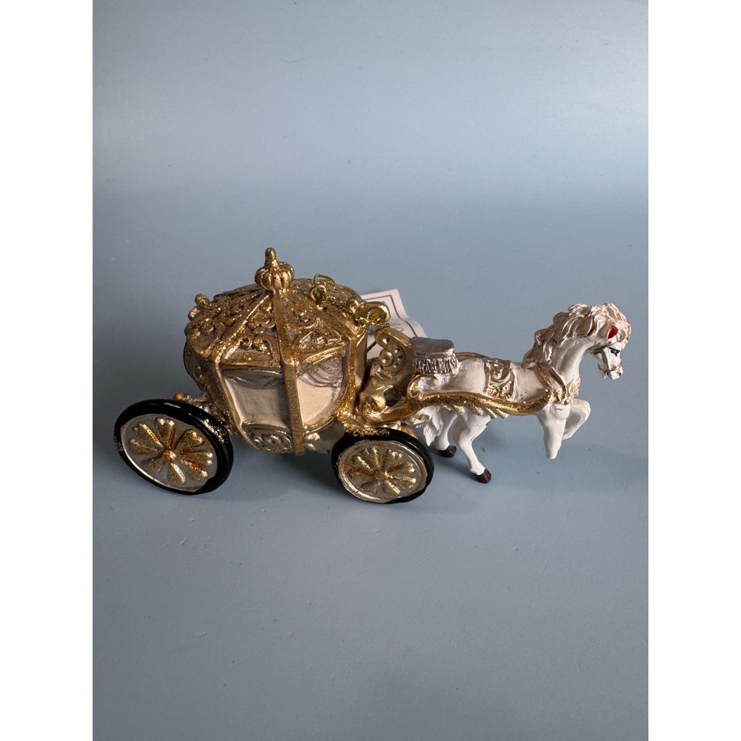 Horse Drawn Carriage Ornament 24K Gold Wash 4 1/2" Made In Germany