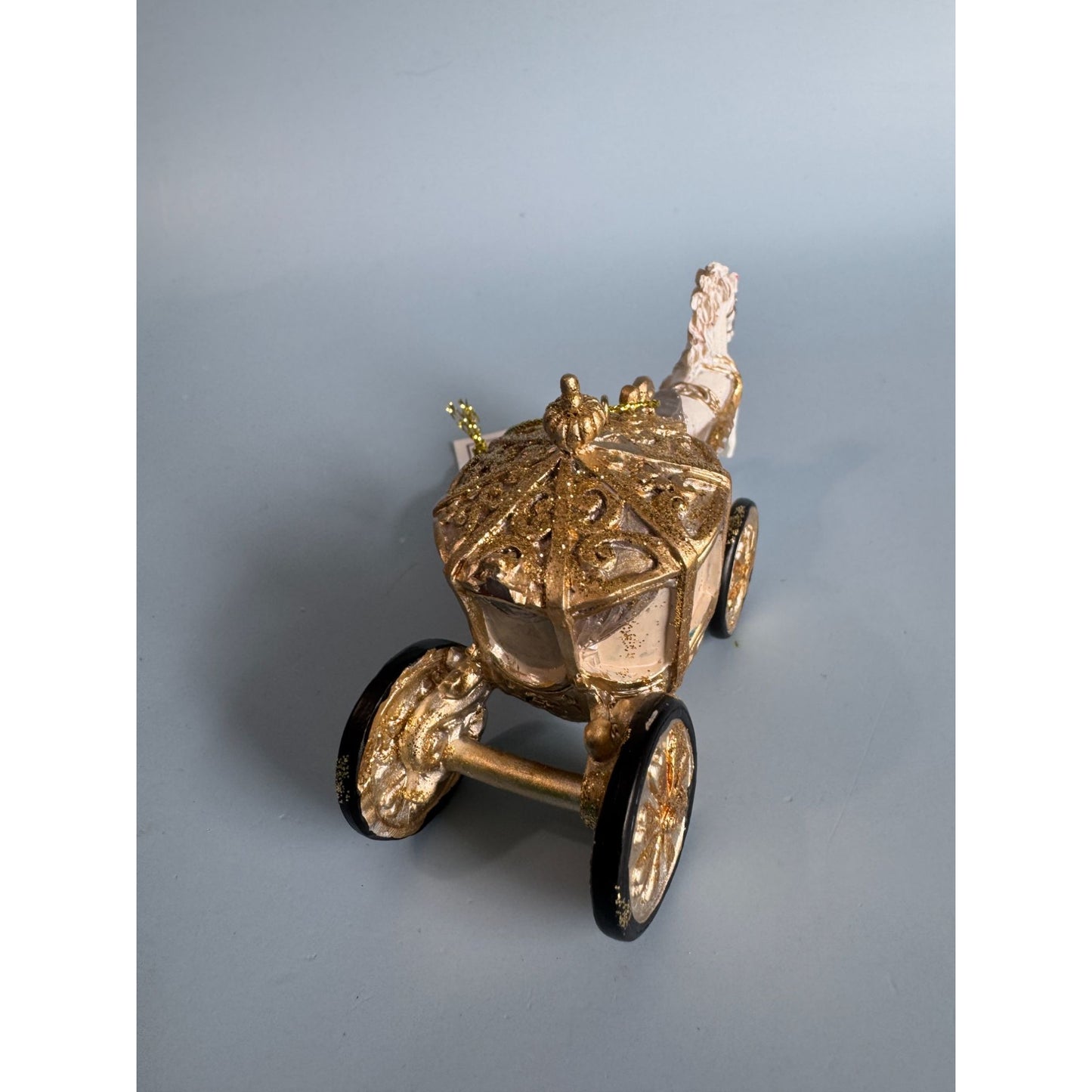 Horse Drawn Carriage Ornament 24K Gold Wash 4 1/2" Made In Germany