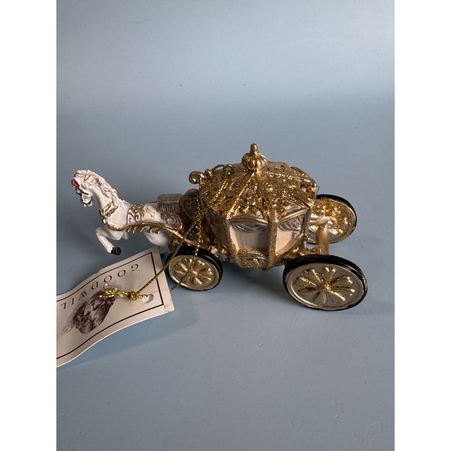 Horse Drawn Carriage Ornament 24K Gold Wash 4 1/2" Made In Germany