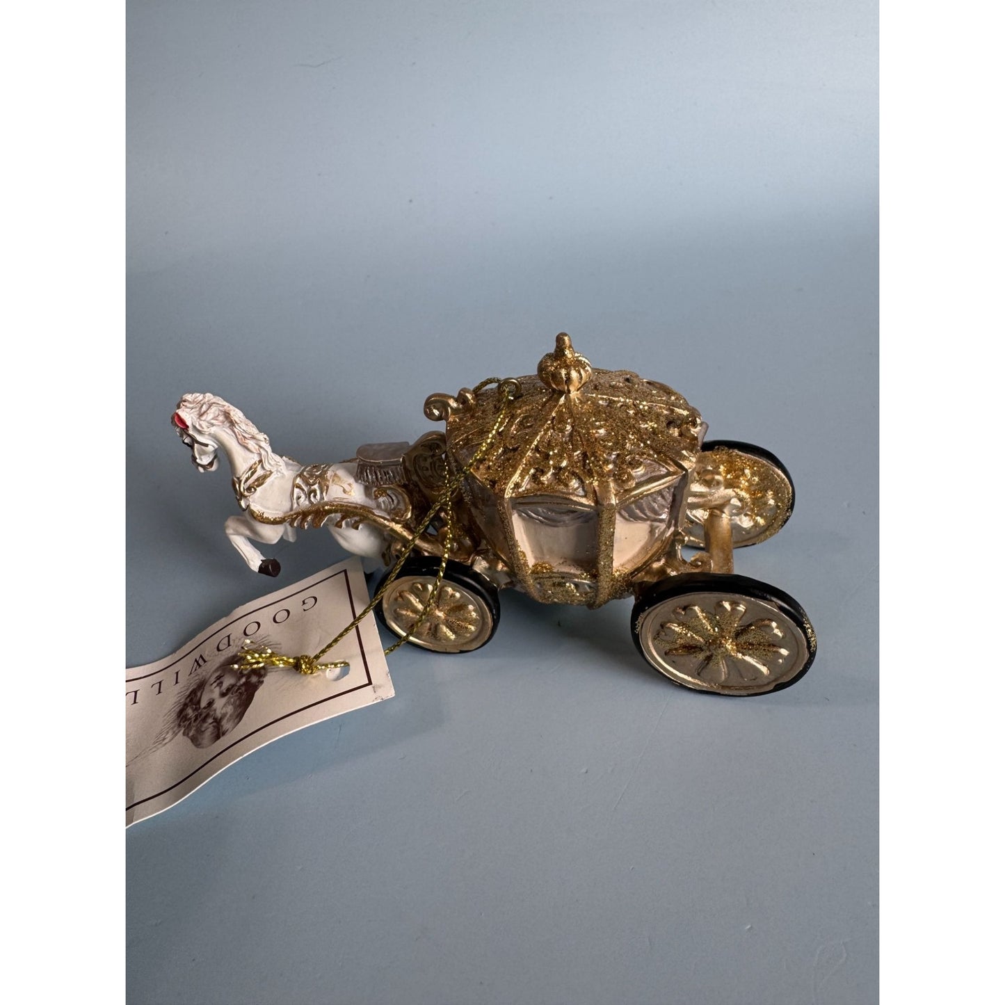 Horse Drawn Carriage Ornament 24K Gold Wash 4 1/2" Made In Germany