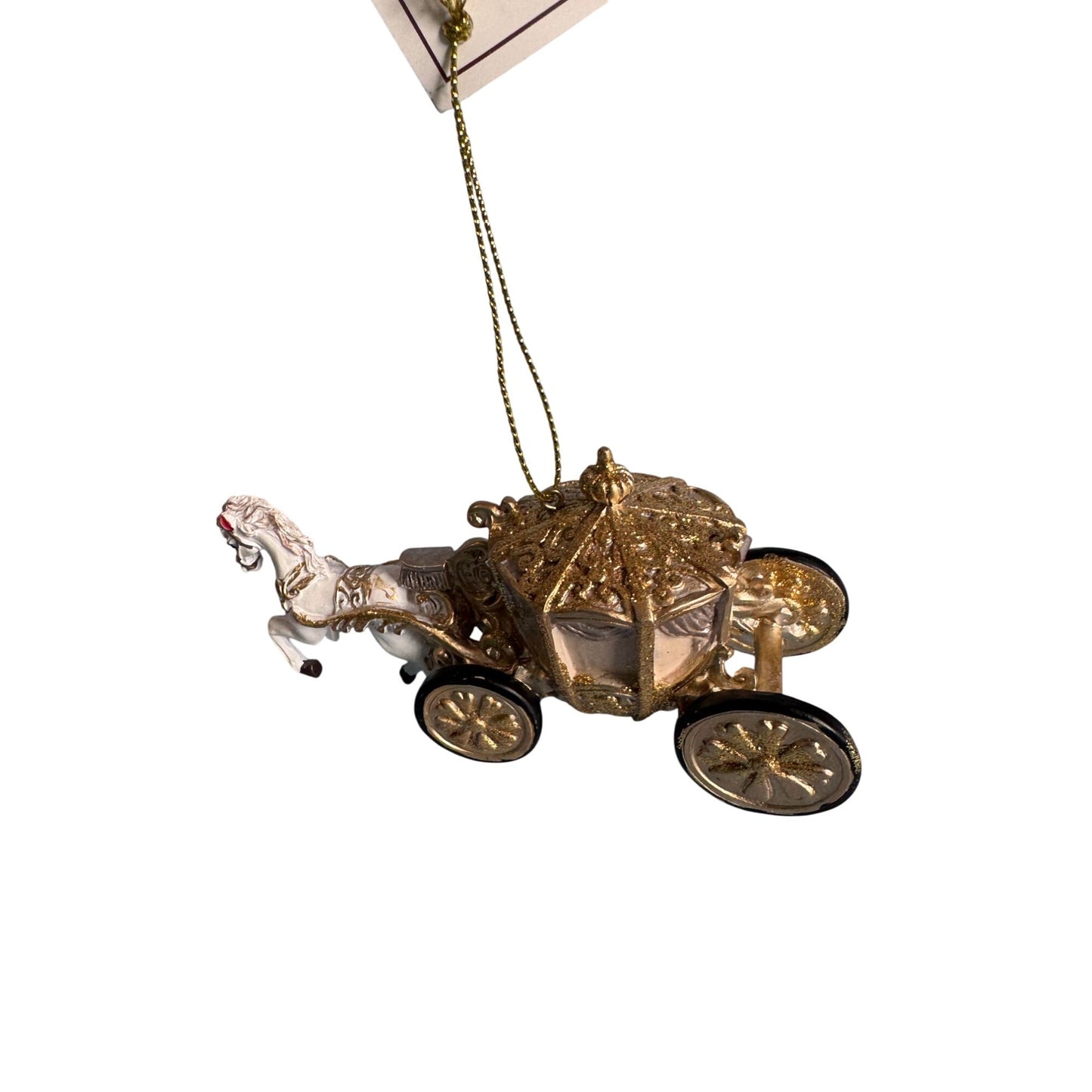 Horse Drawn Carriage Ornament 24K Gold Wash 4 1/2" Made In Germany