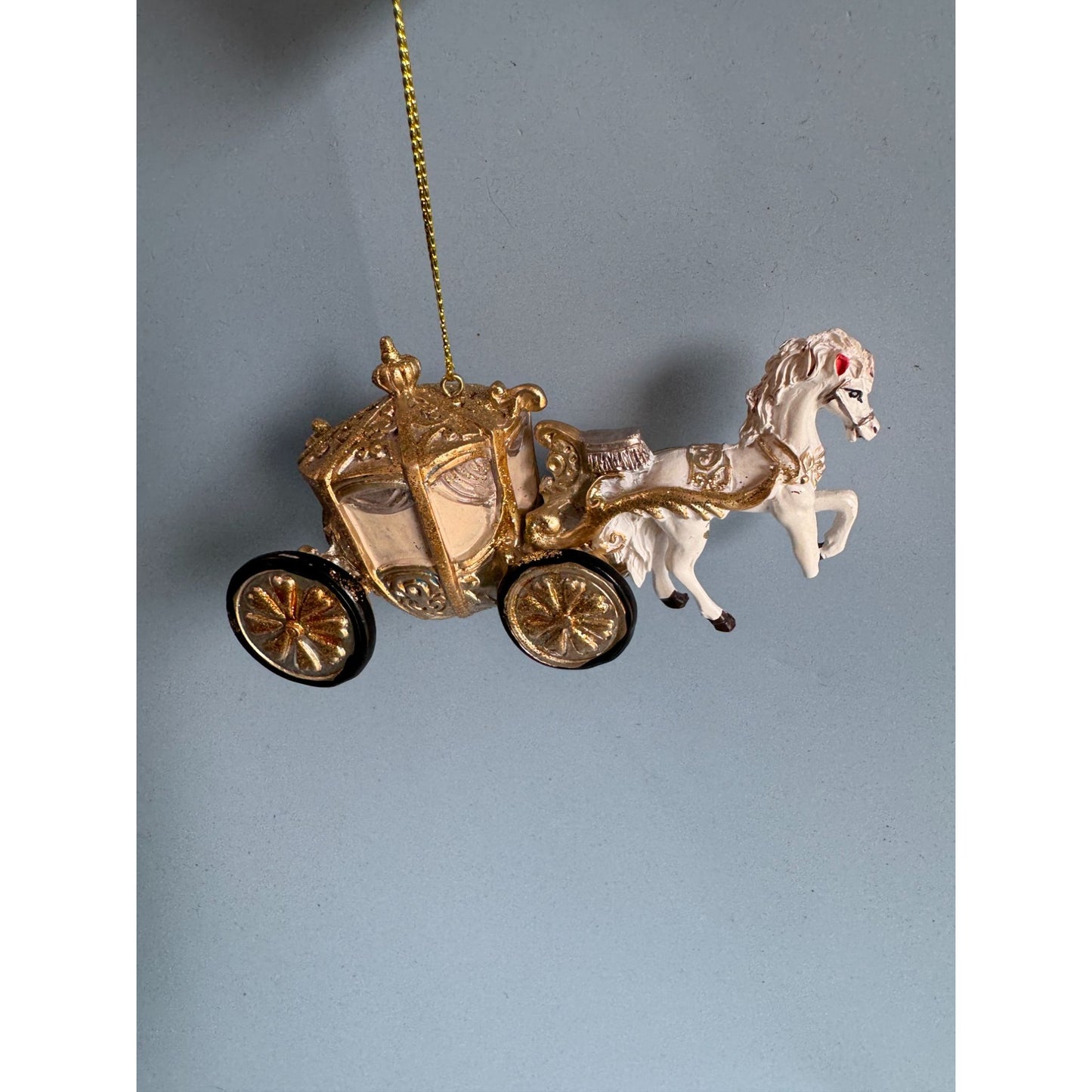 Horse Drawn Carriage Ornament 24K Gold Wash 4 1/2" Made In Germany