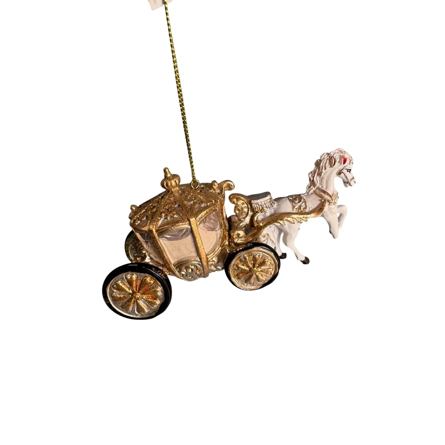 Horse Drawn Carriage Ornament 24K Gold Wash 4 1/2" Made In Germany