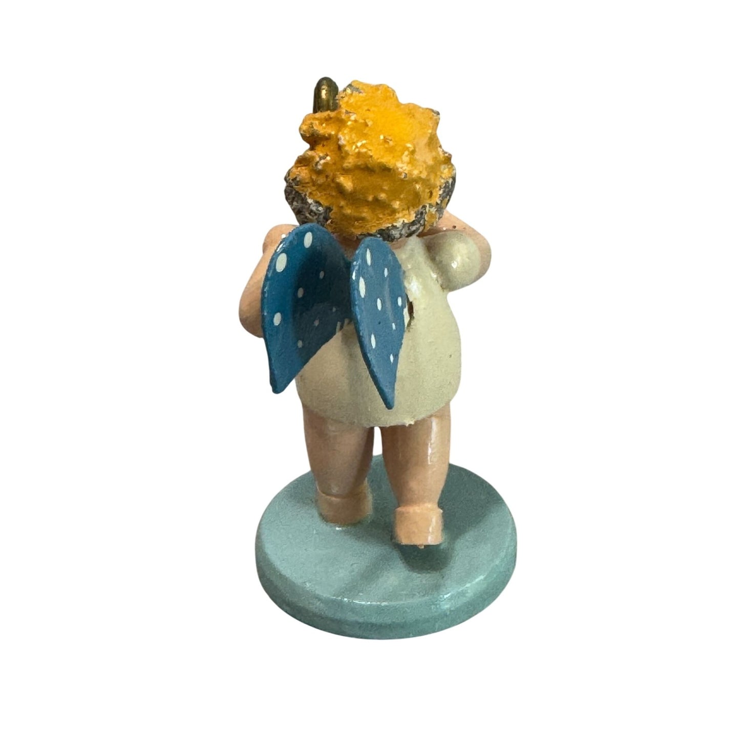 Steinbach Wooden Angel Ornament Cherub Germany Blue Handcrafted Vintage 2.5"