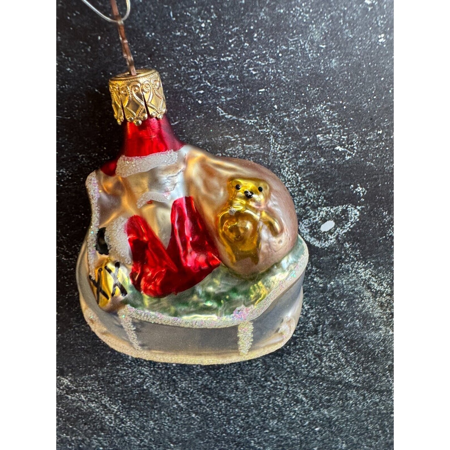 Vintage OWC Inge Glas Santa Sleigh Toys Glass Ornament Germany