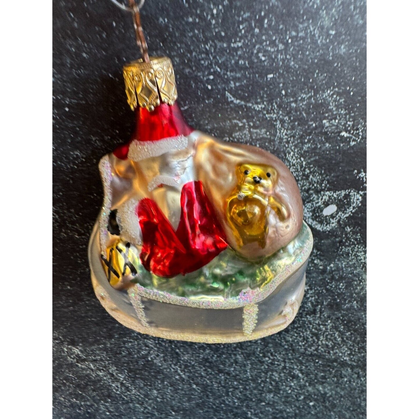 Vintage OWC Inge Glas Santa Sleigh Toys Glass Ornament Germany