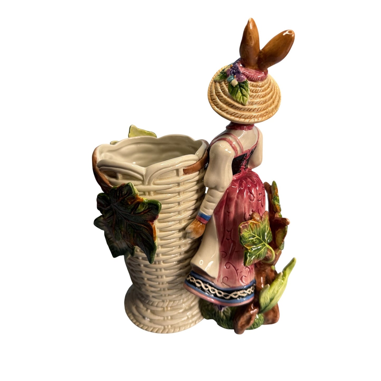 Fitz & Floyd Old World Girl Rabbit Utensil Holder Figurine 11"