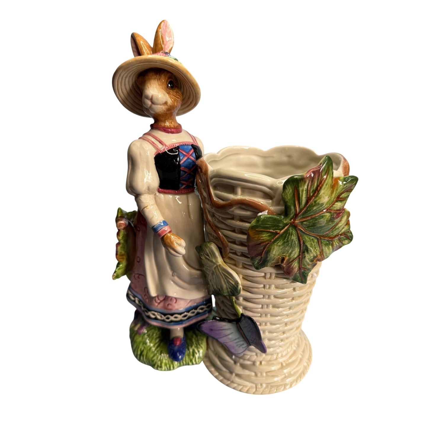 Fitz & Floyd Old World Girl Rabbit Utensil Holder Figurine 11"
