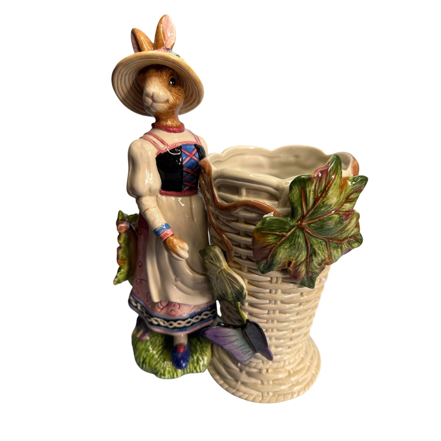 Fitz & Floyd Old World Girl Rabbit Utensil Holder Figurine 11"