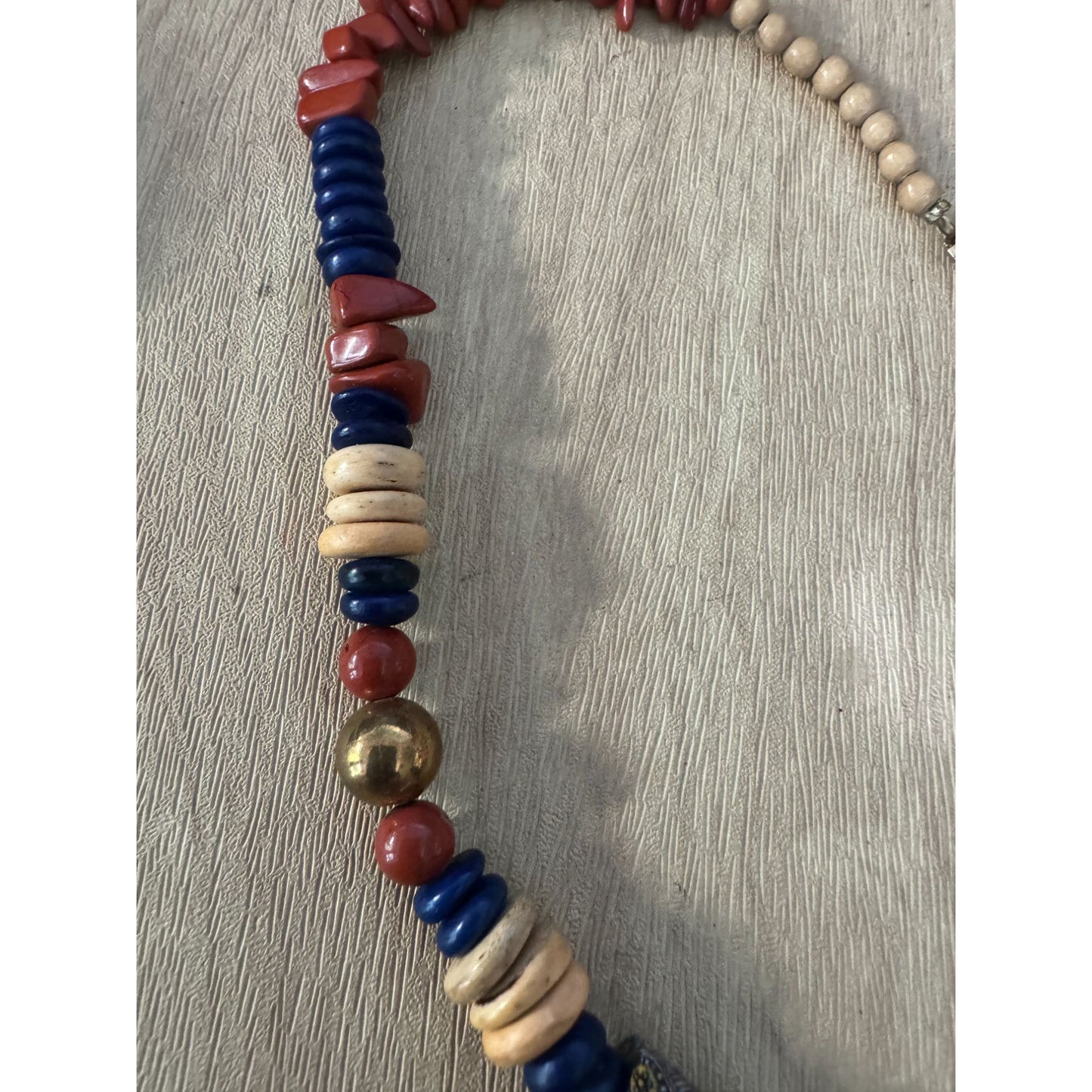 Vintage Murano Venetian Millefiori Beaded Necklace With Red & Blue Accents 16"