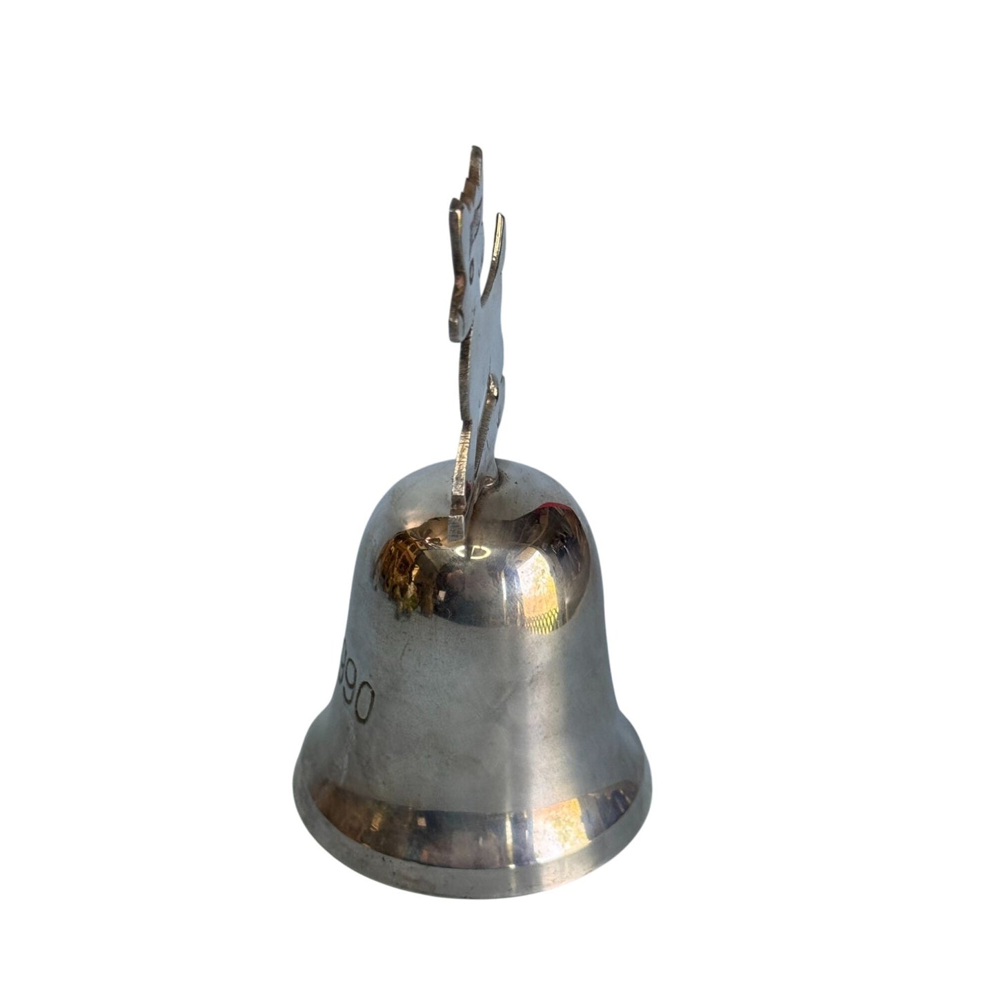 International Silver Reindeer Bell Christmas Ornament 1990 4 1/2" X 2 1/2"
