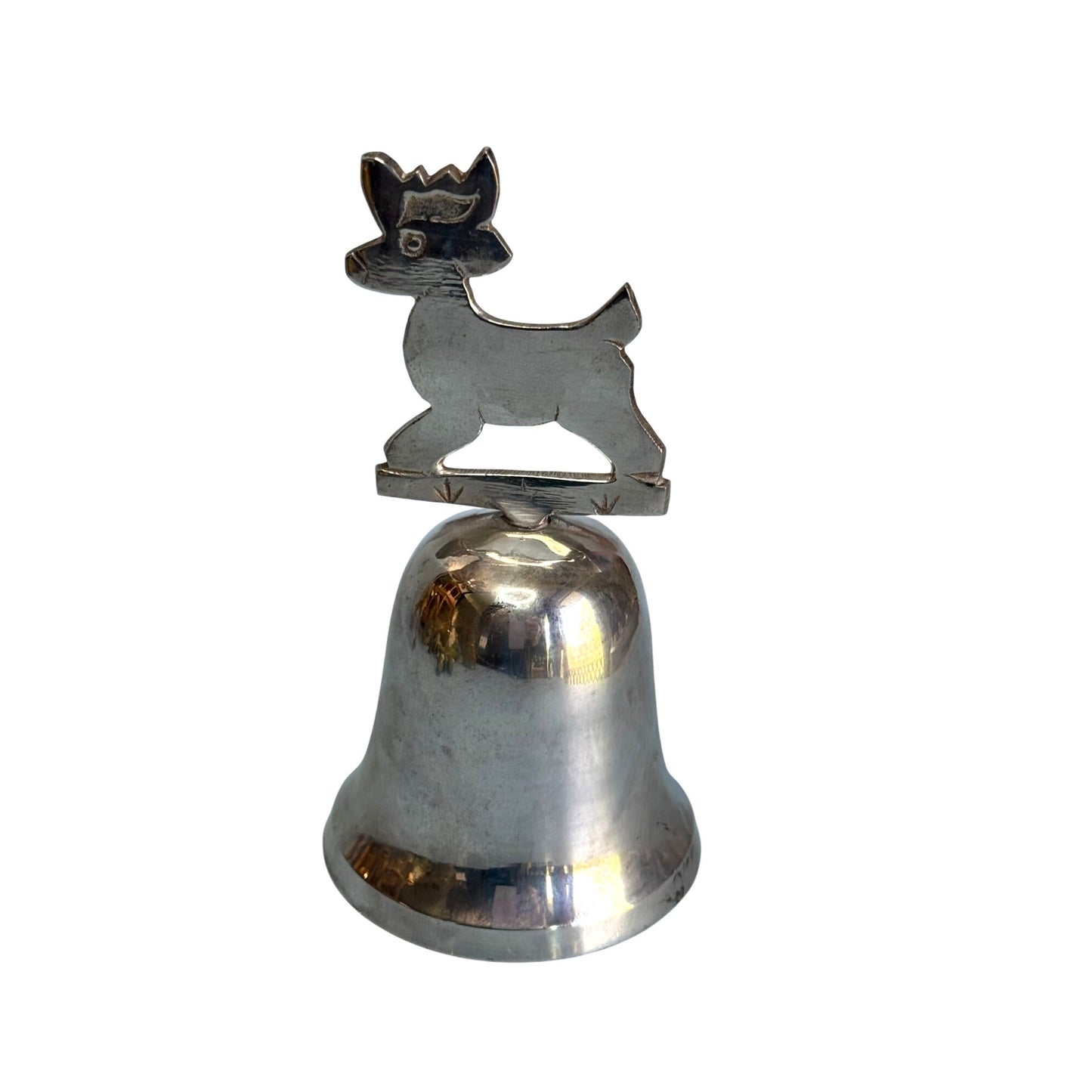 International Silver Reindeer Bell Christmas Ornament 1990 4 1/2" X 2 1/2"