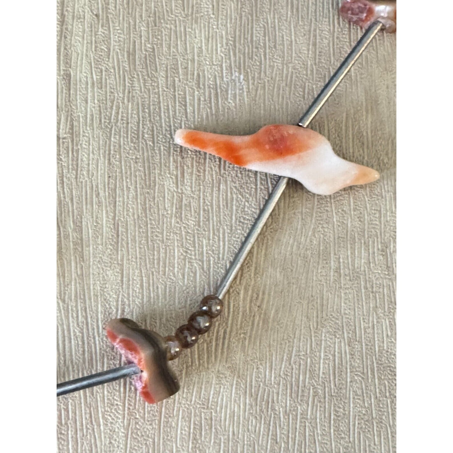 Vintage Southwestern Abalone Shell Bird Fetish Necklace With Brown Beads & Barrel Clasp