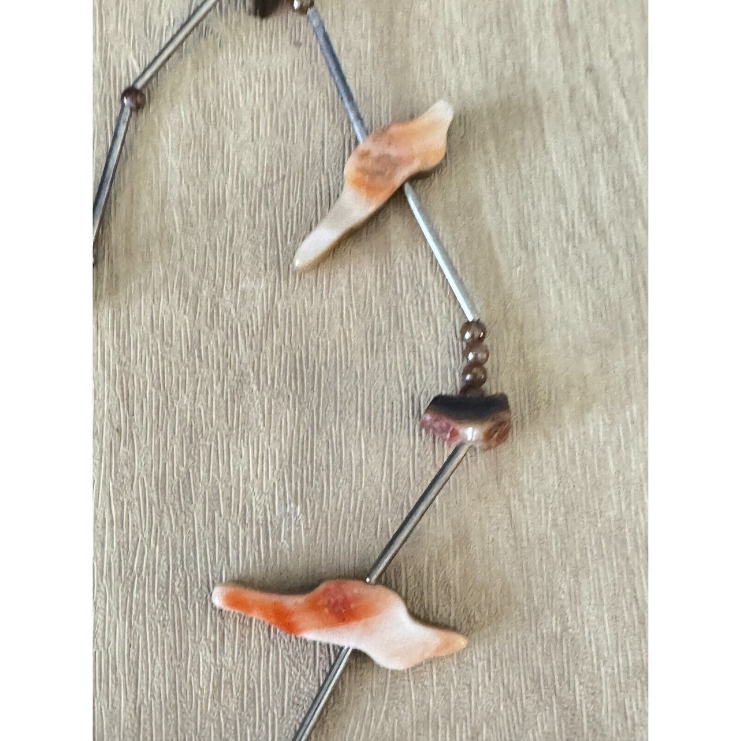 Vintage Southwestern Abalone Shell Bird Fetish Necklace With Brown Beads & Barrel Clasp
