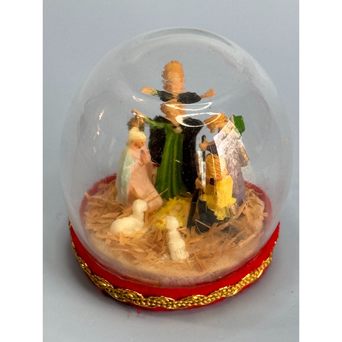 Vintage Nativity Scene Snow Globe With Red & Gold Base