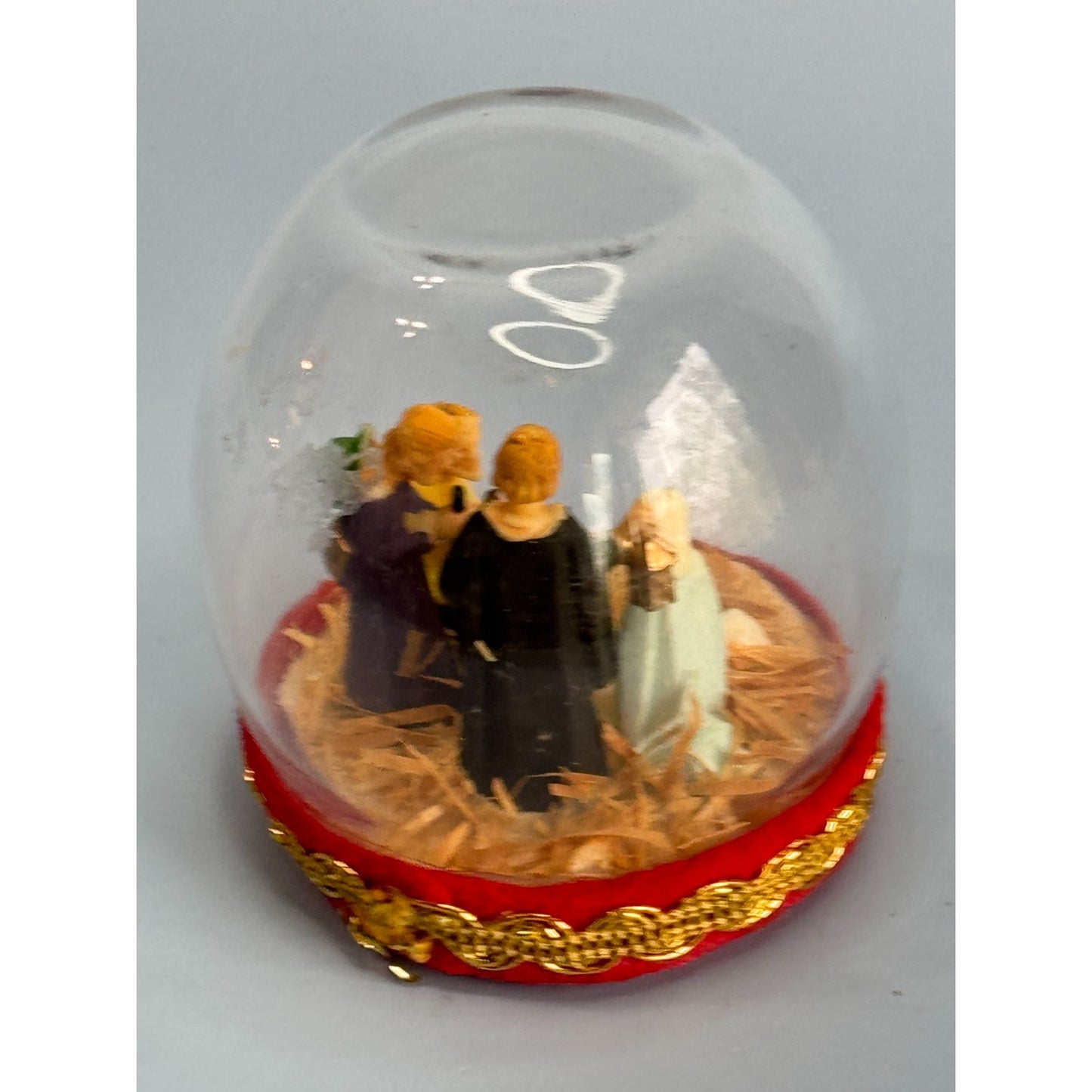 Vintage Nativity Scene Snow Globe With Red & Gold Base