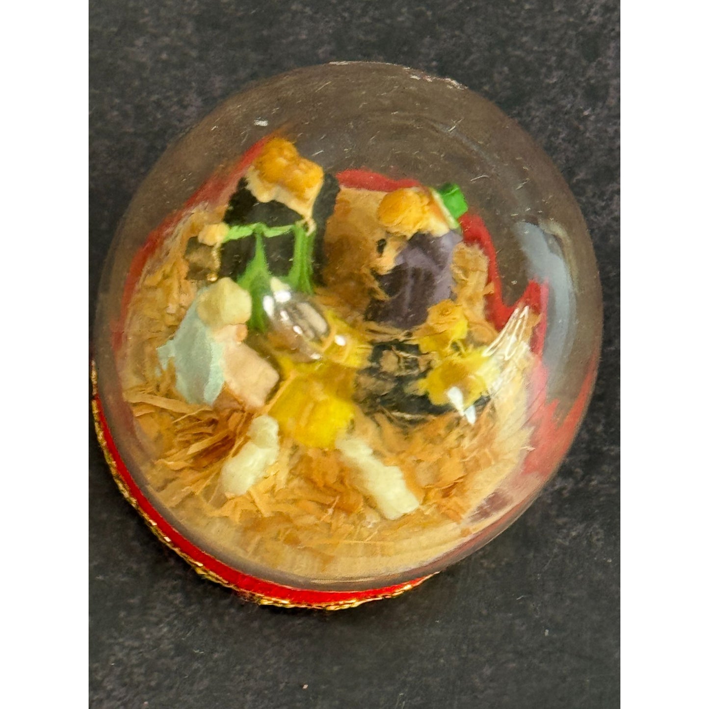 Vintage Nativity Scene Snow Globe With Red & Gold Base