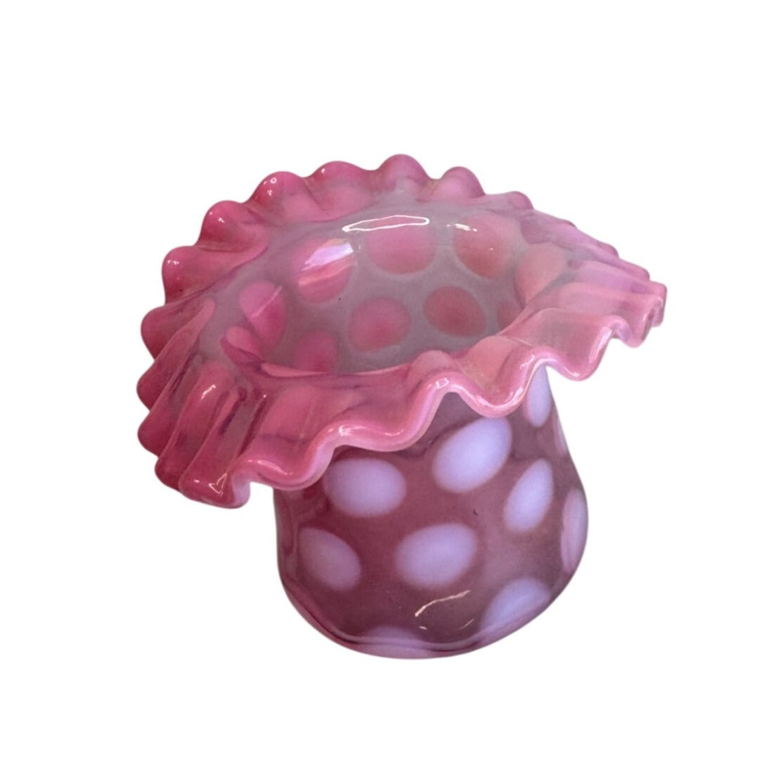 Fenton Toothpick Holder Cranberry Opalescent Glass Coin Dot Ruffled Design