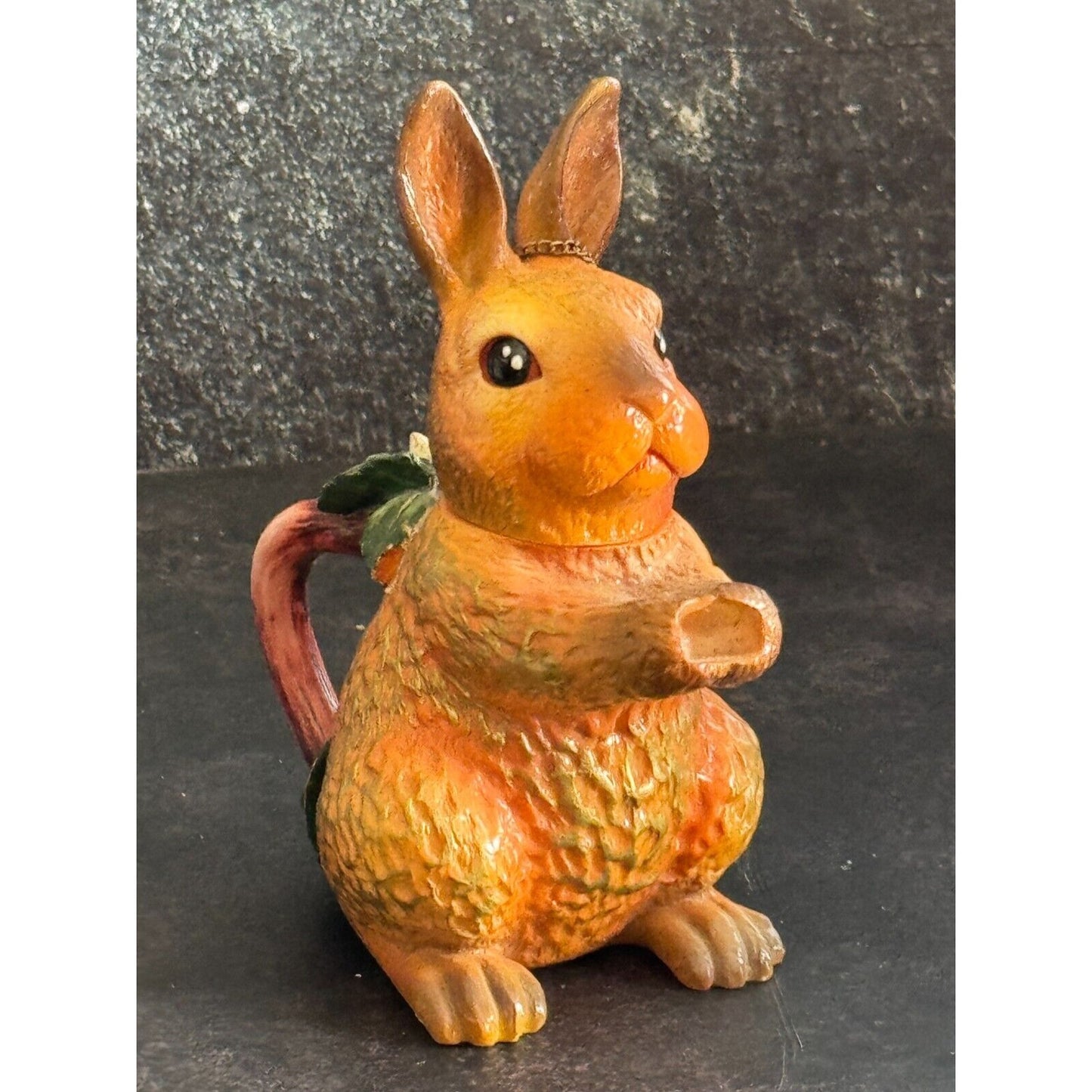 Mini Ceramic Rabbit Teapot With Sunflower Accent & Chain Lid 5" Tall Easter Spring Decor