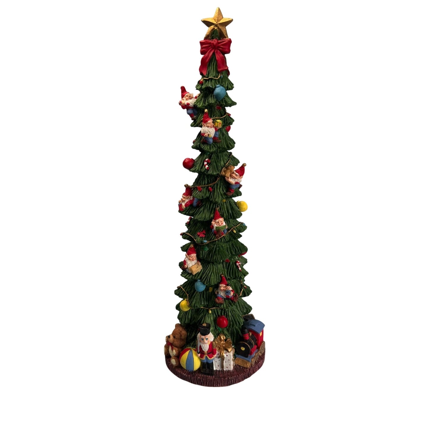 Christmas Tree Figurine Lights and Music Elves and Toys 15.5" Tall Decoration