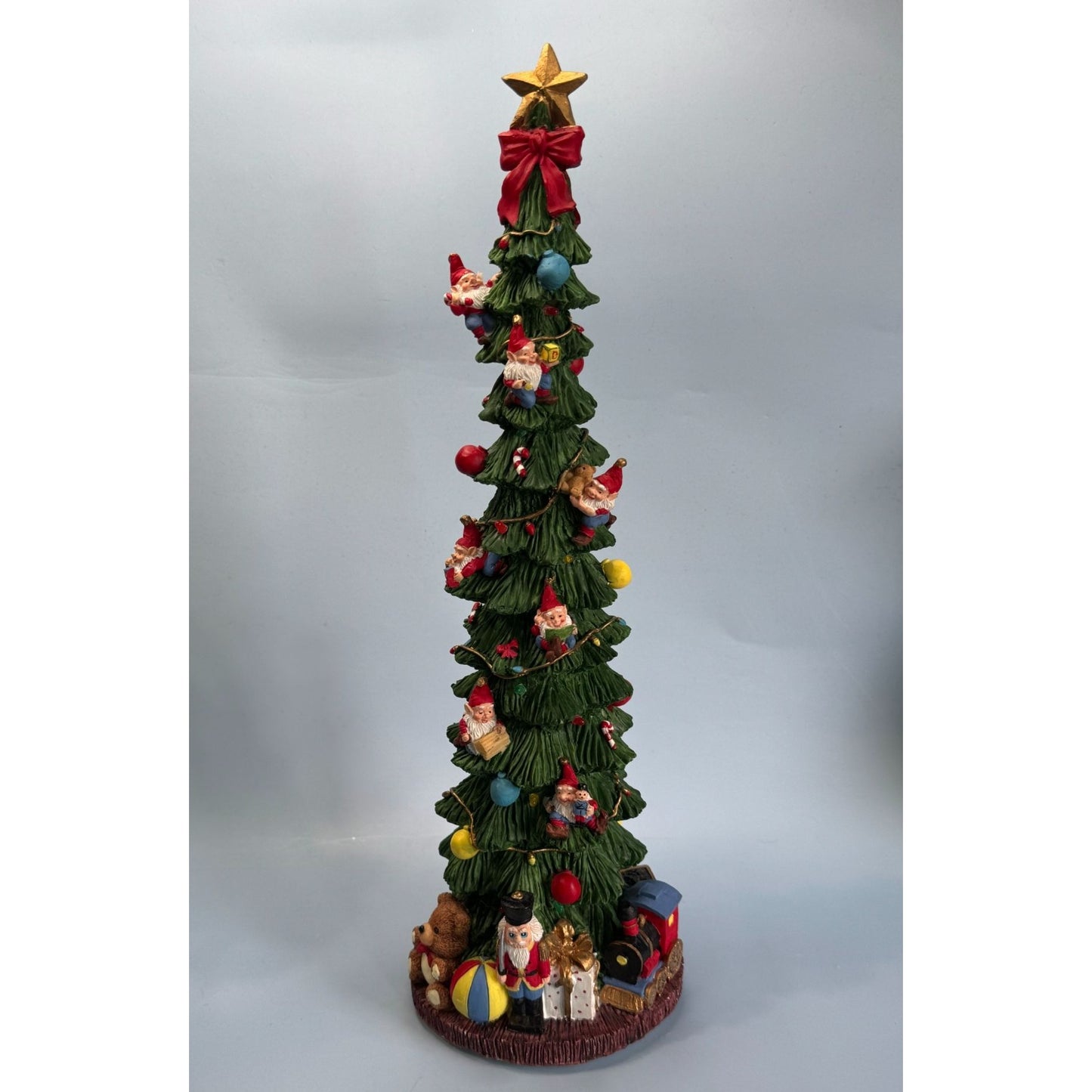 Christmas Tree Figurine Lights and Music Elves and Toys 15.5" Tall Decoration