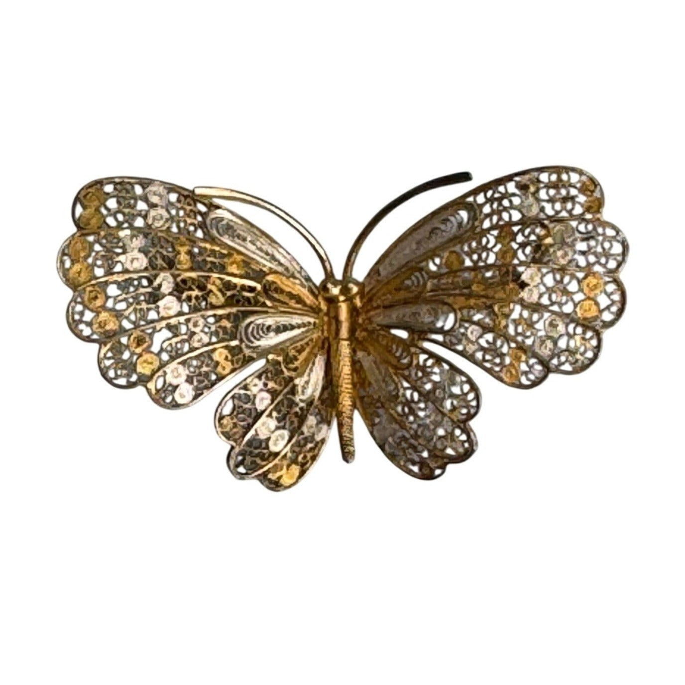 Antique 800 Gold & Silver Overlay Filigree Butterfly Pin Brooch Elegant Jewelry