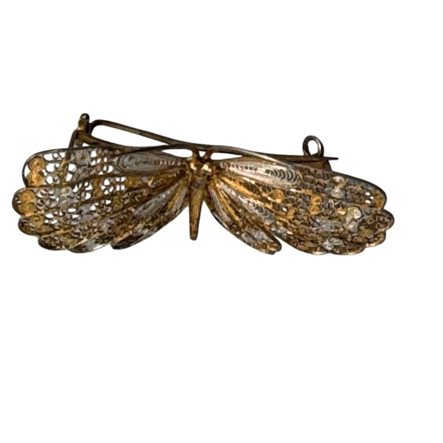 Antique 800 Gold & Silver Overlay Filigree Butterfly Pin Brooch Elegant Jewelry