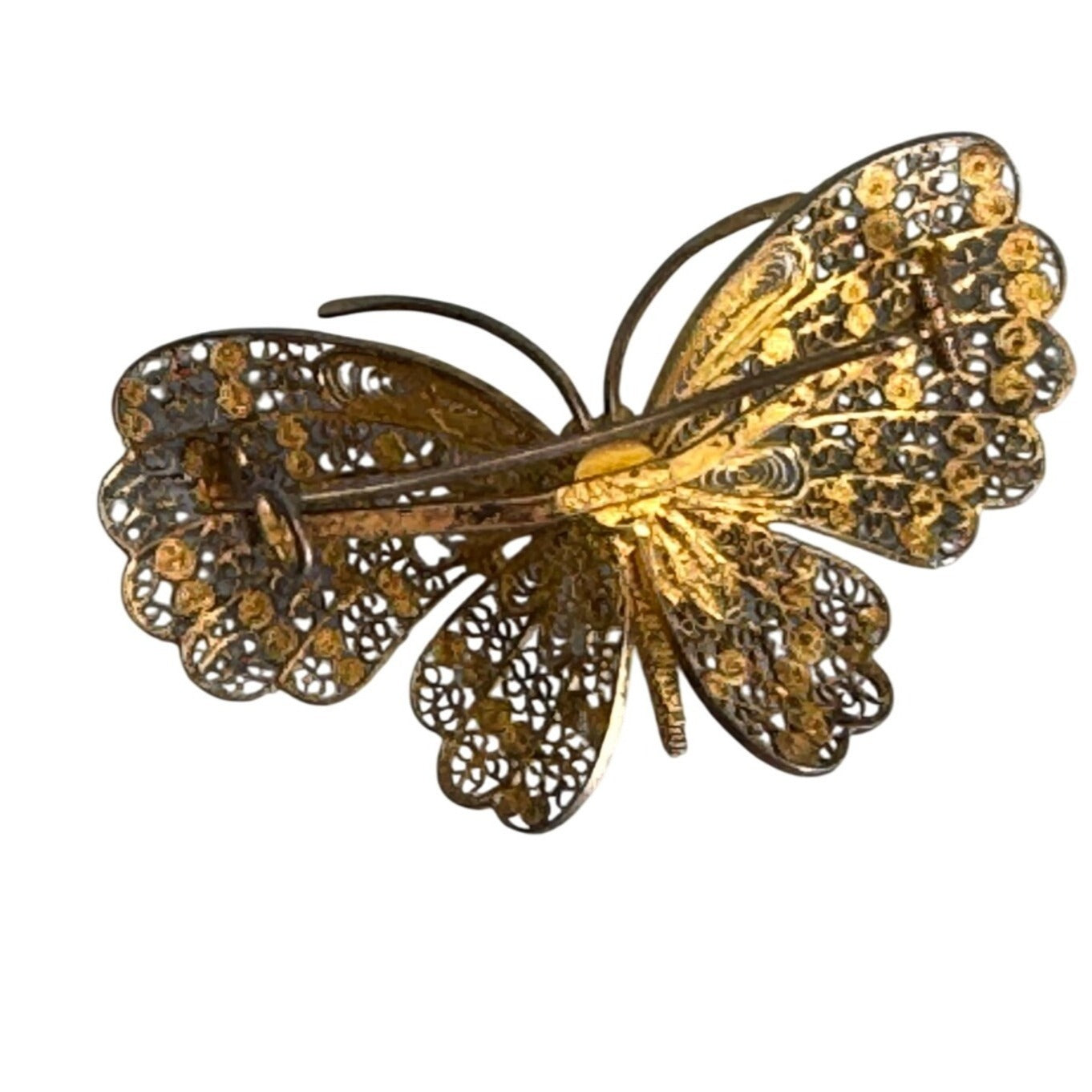 Antique 800 Gold & Silver Overlay Filigree Butterfly Pin Brooch Elegant Jewelry