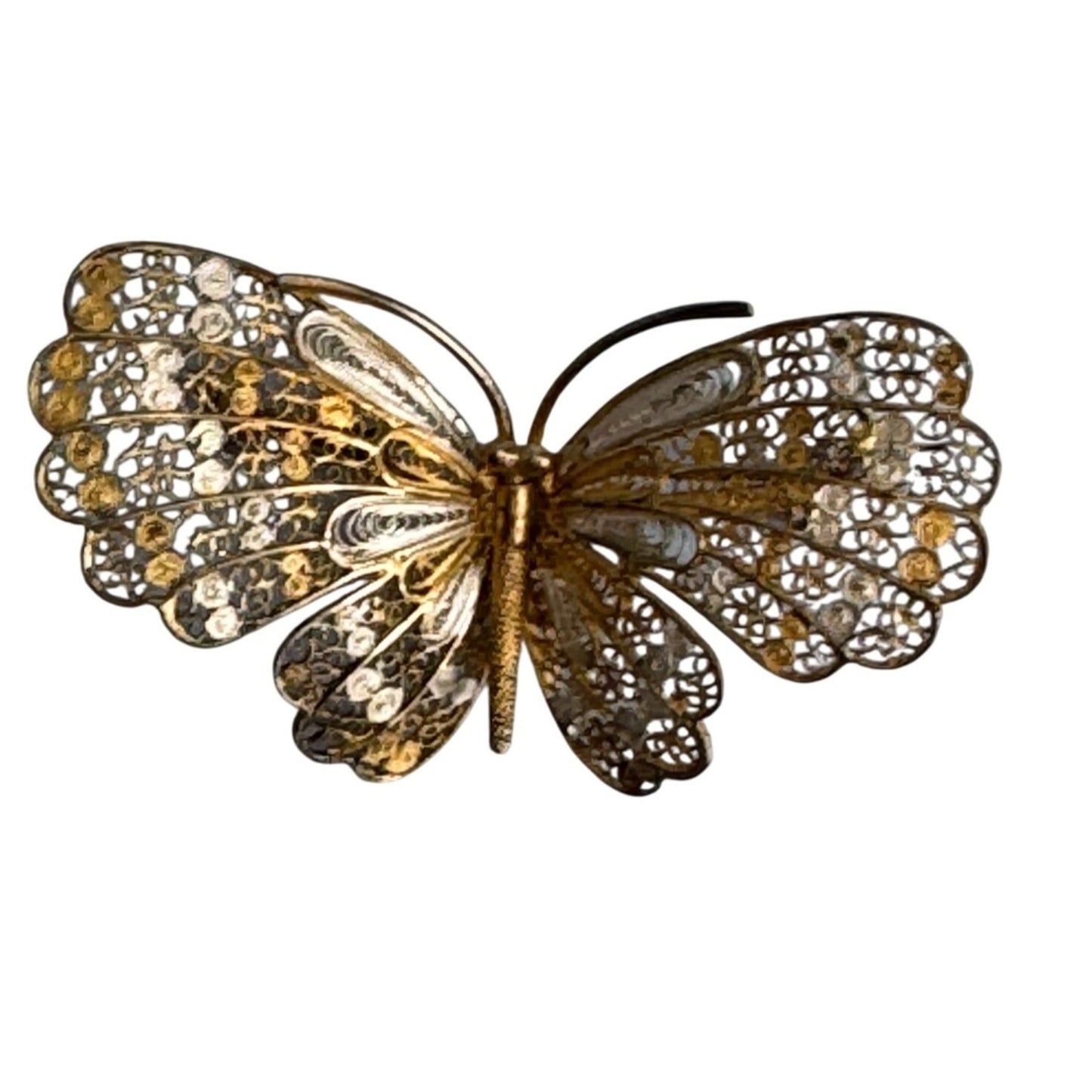 Antique 800 Gold & Silver Overlay Filigree Butterfly Pin Brooch Elegant Jewelry