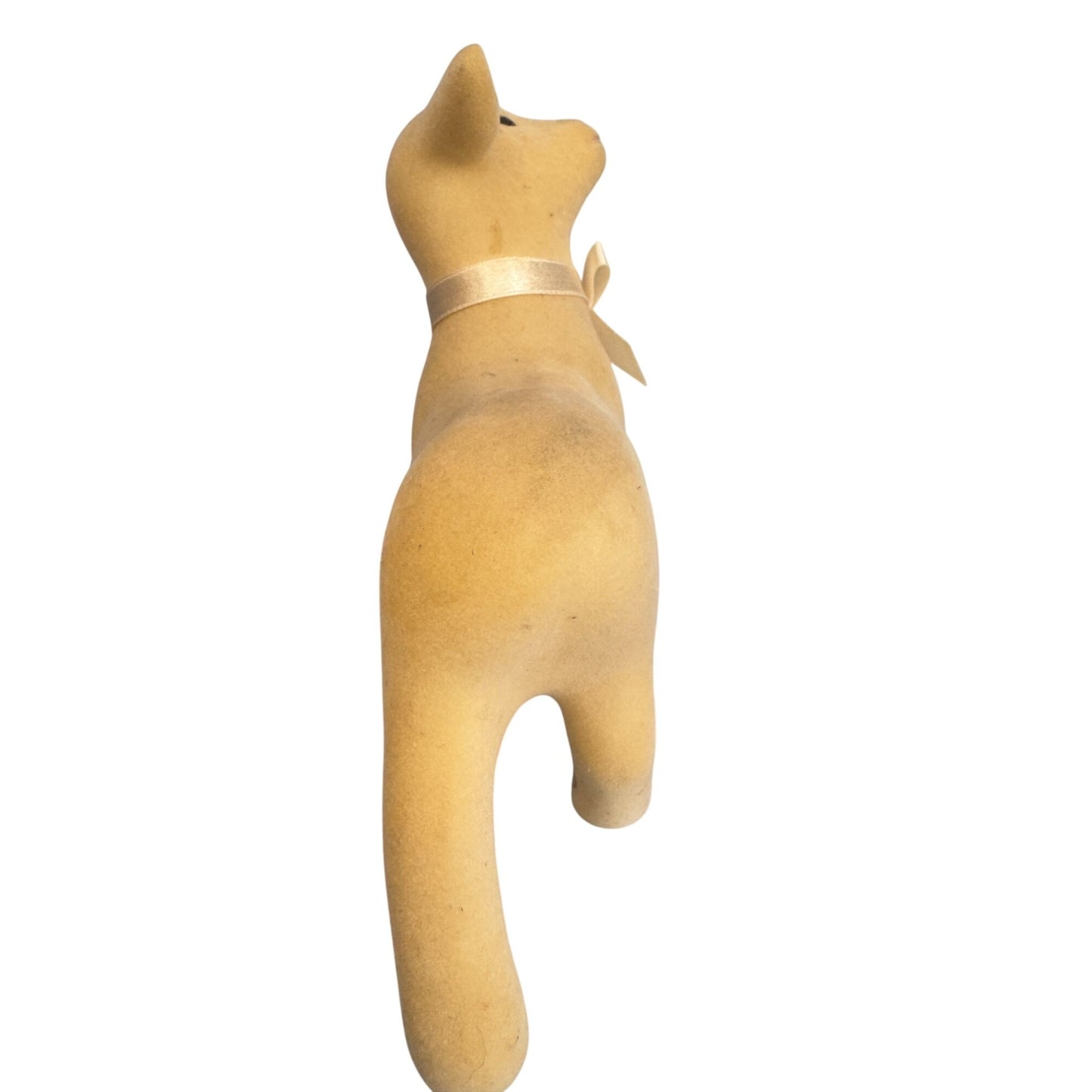 Vintage Midcentury Flocked Lamb Figurine W/ Satin Bow 7.5"