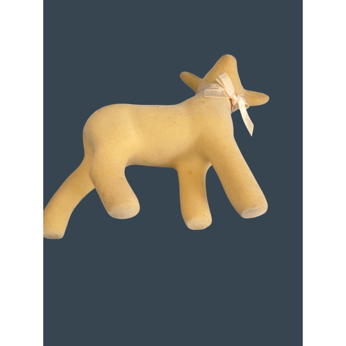 Vintage Midcentury Flocked Lamb Figurine W/ Satin Bow 7.5"