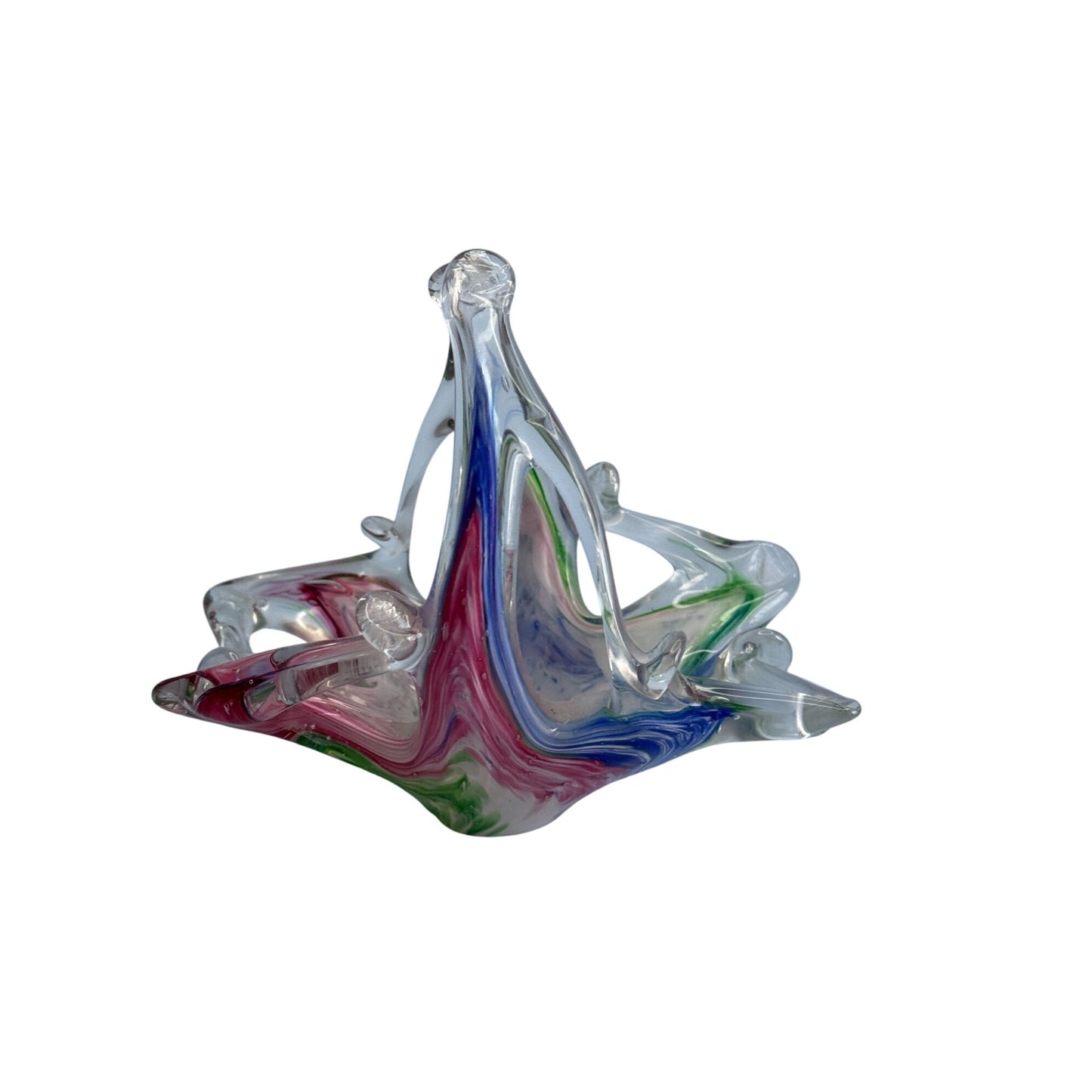 Murano Glass Basket Multicolor Swirled Design Decorative Art Glass 5" X 4.5" Handcrafted Italy
