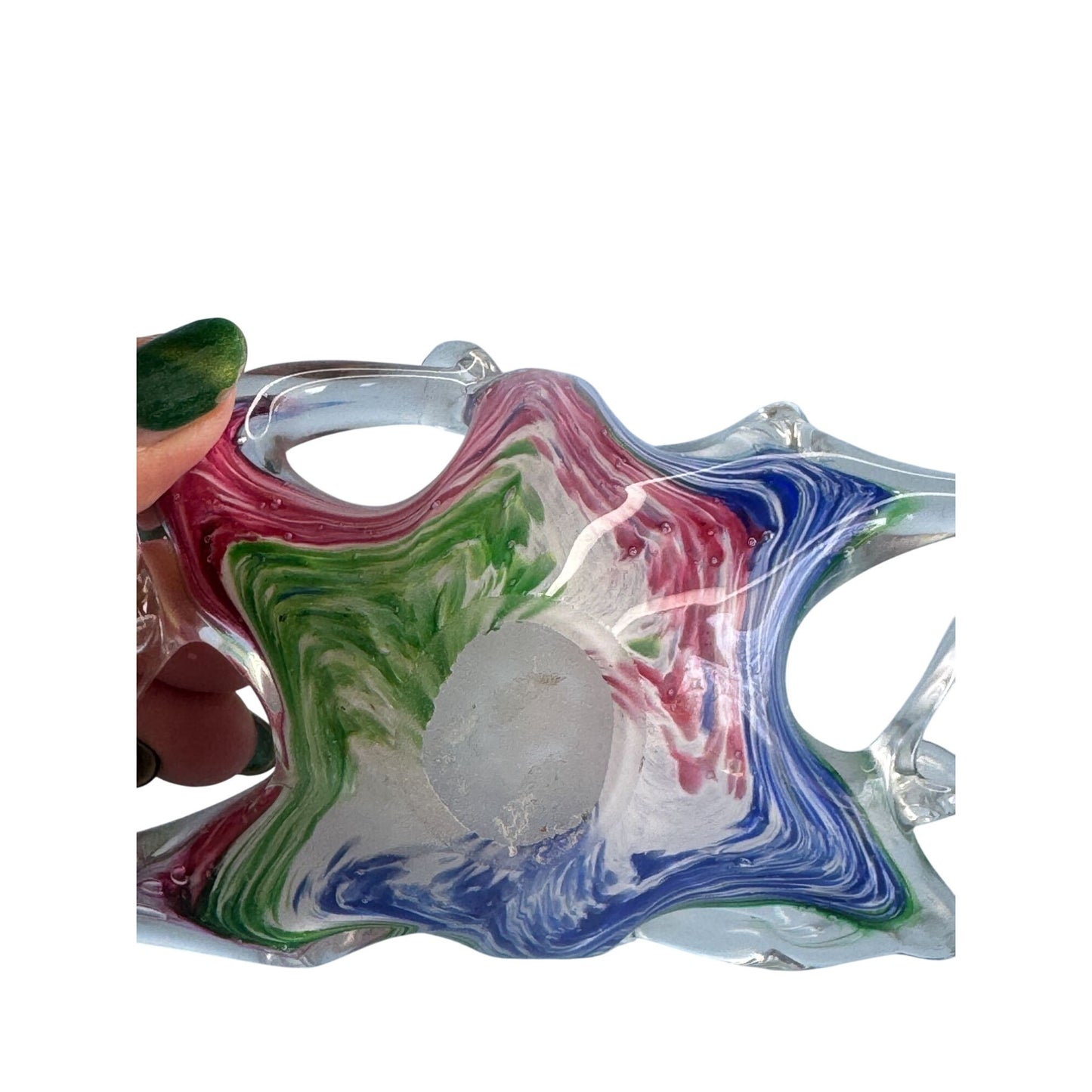 Murano Glass Basket Multicolor Swirled Design Decorative Art Glass 5" X 4.5" Handcrafted Italy
