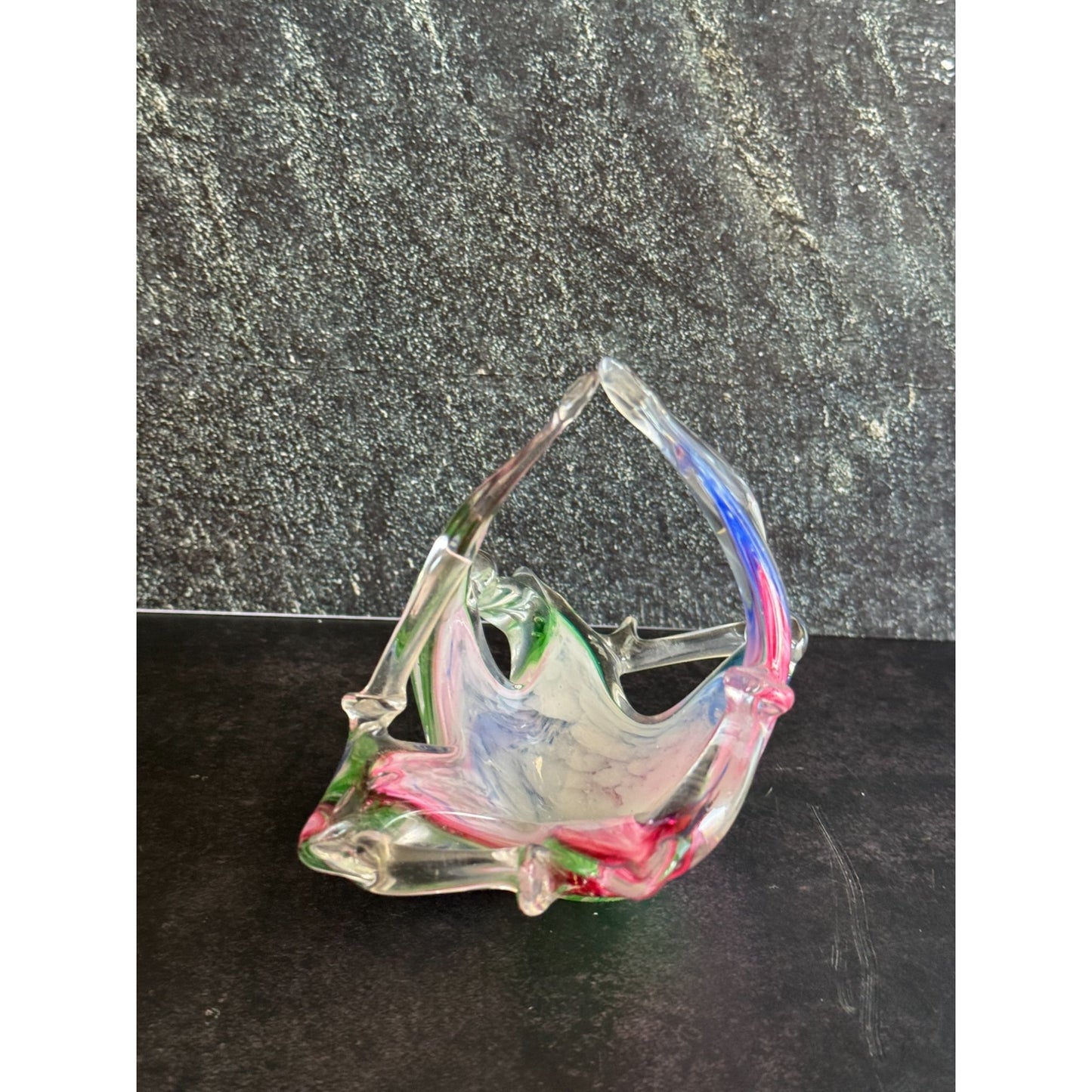 Murano Glass Basket Multicolor Swirled Design Decorative Art Glass 5" X 4.5" Handcrafted Italy