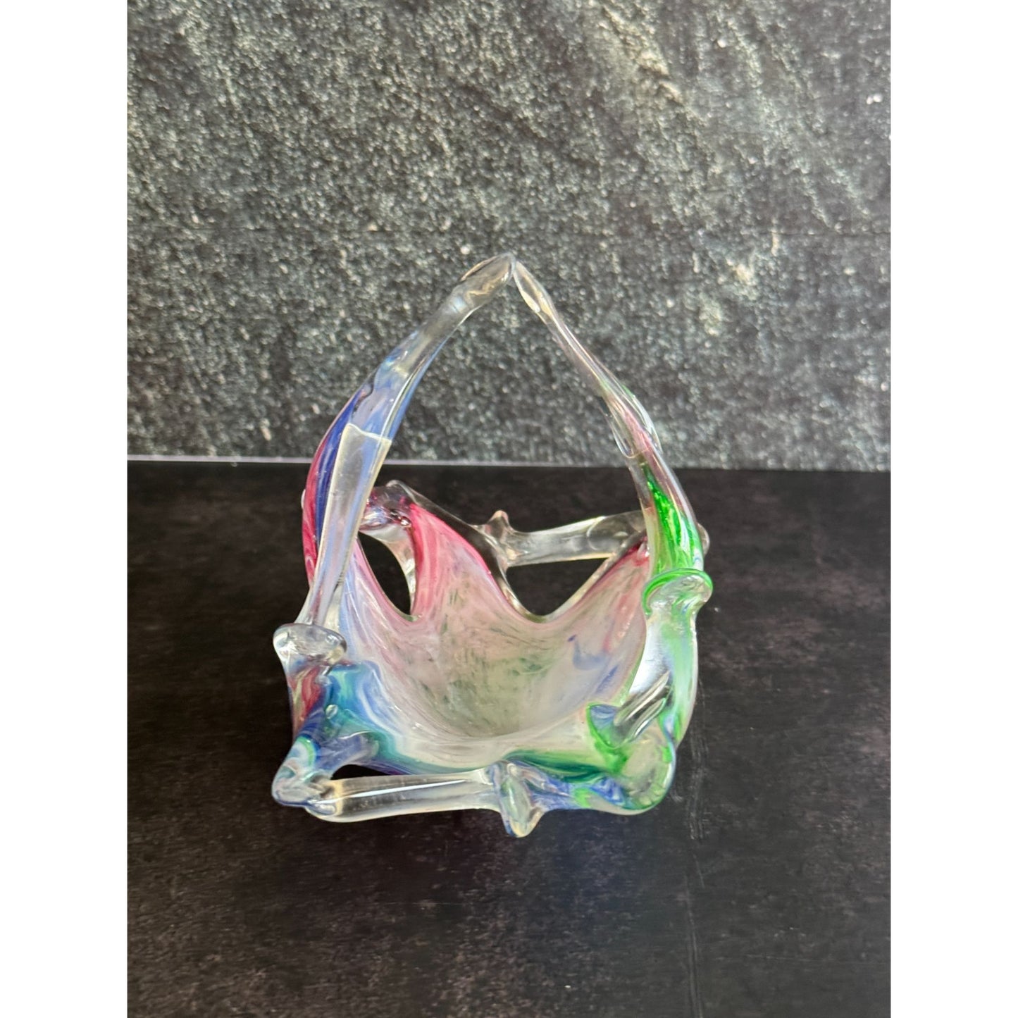 Murano Glass Basket Multicolor Swirled Design Decorative Art Glass 5" X 4.5" Handcrafted Italy