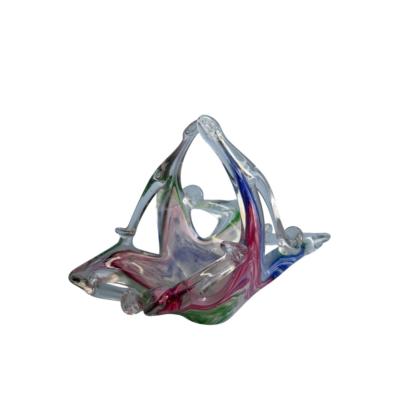 Murano Glass Basket Multicolor Swirled Design Decorative Art Glass 5" X 4.5" Handcrafted Italy