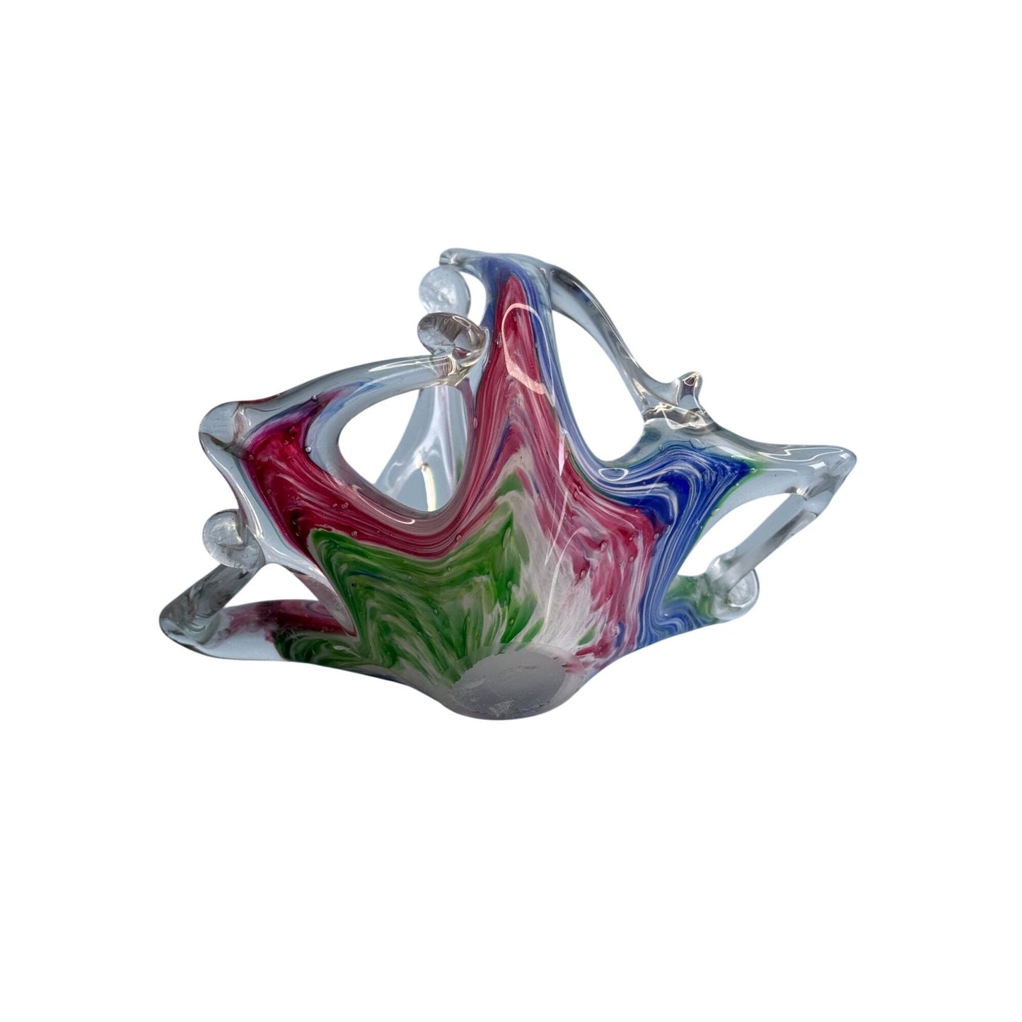 Murano Glass Basket Multicolor Swirled Design Decorative Art Glass 5" X 4.5" Handcrafted Italy