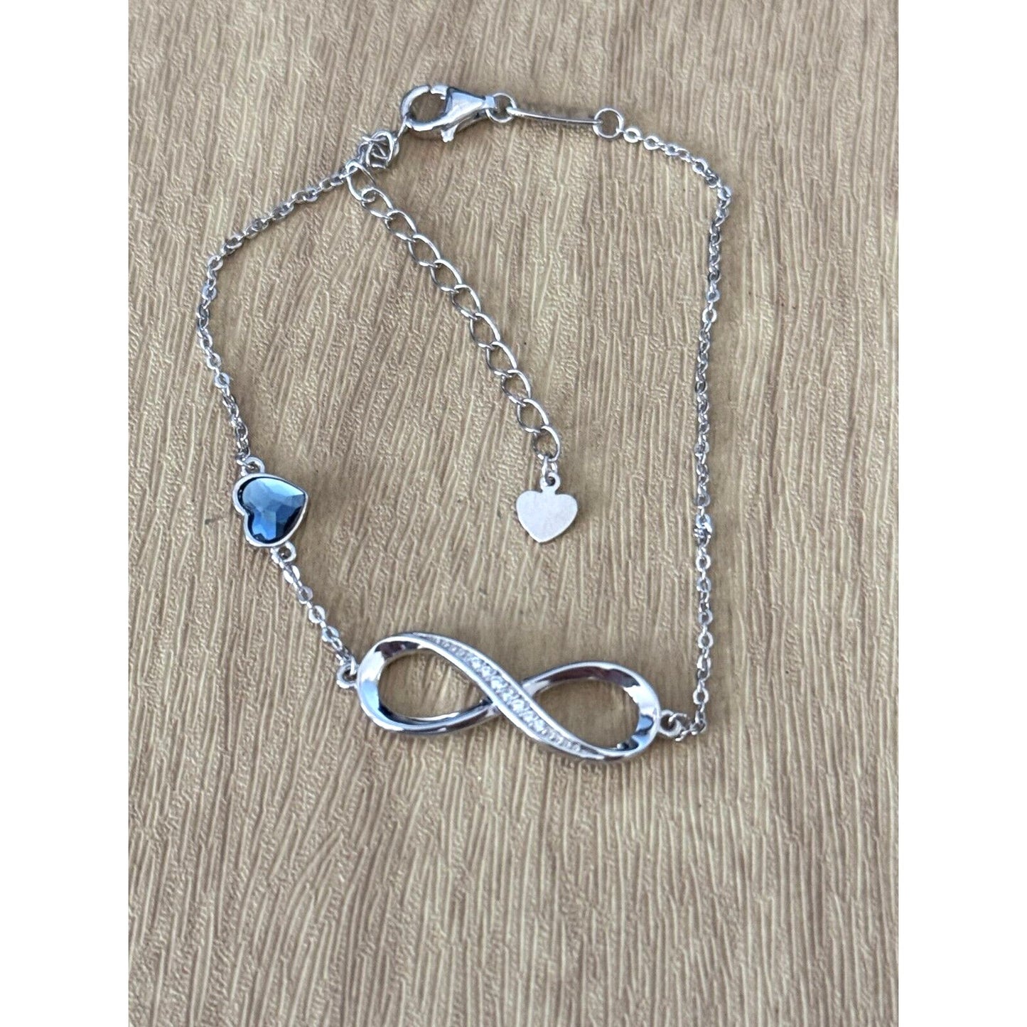 CDE Infinity Heart Birthstone Charm Link 925 Sterling Silver Adjustable Bracelet 7-9"