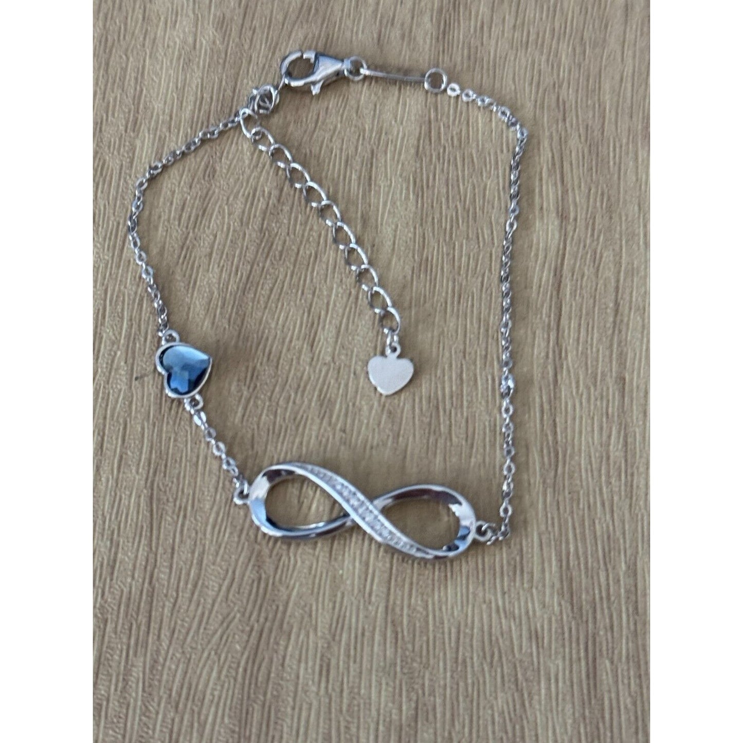 CDE Infinity Heart Birthstone Charm Link 925 Sterling Silver Adjustable Bracelet 7-9"