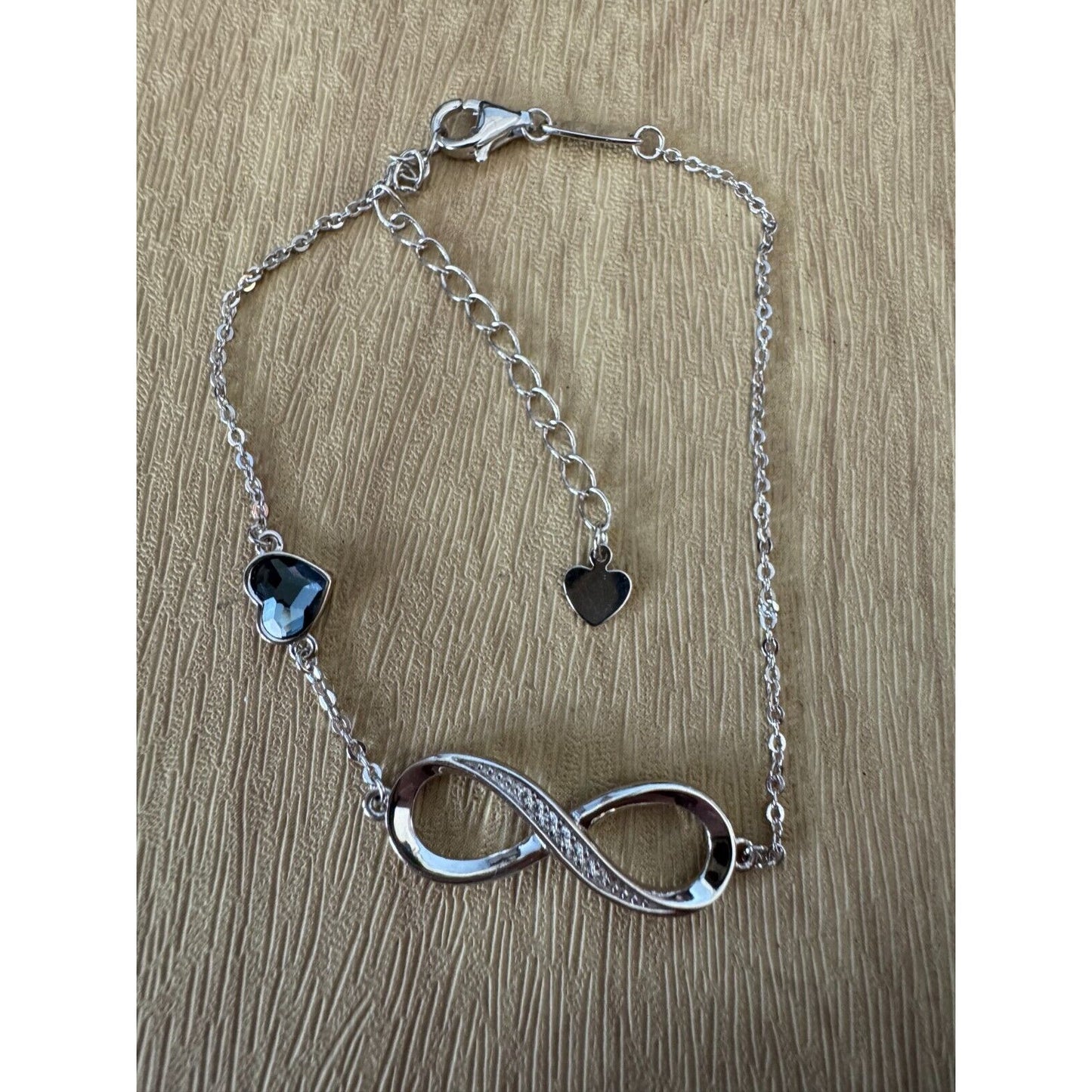 CDE Infinity Heart Birthstone Charm Link 925 Sterling Silver Adjustable Bracelet 7-9"