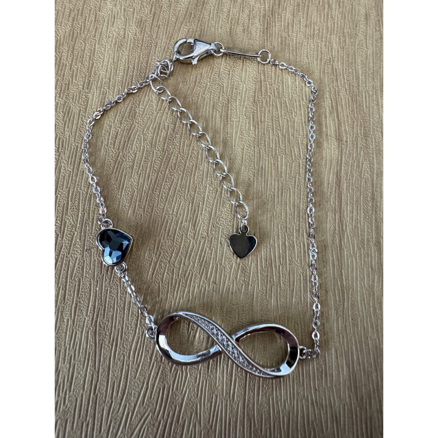 CDE Infinity Heart Birthstone Charm Link 925 Sterling Silver Adjustable Bracelet 7-9"
