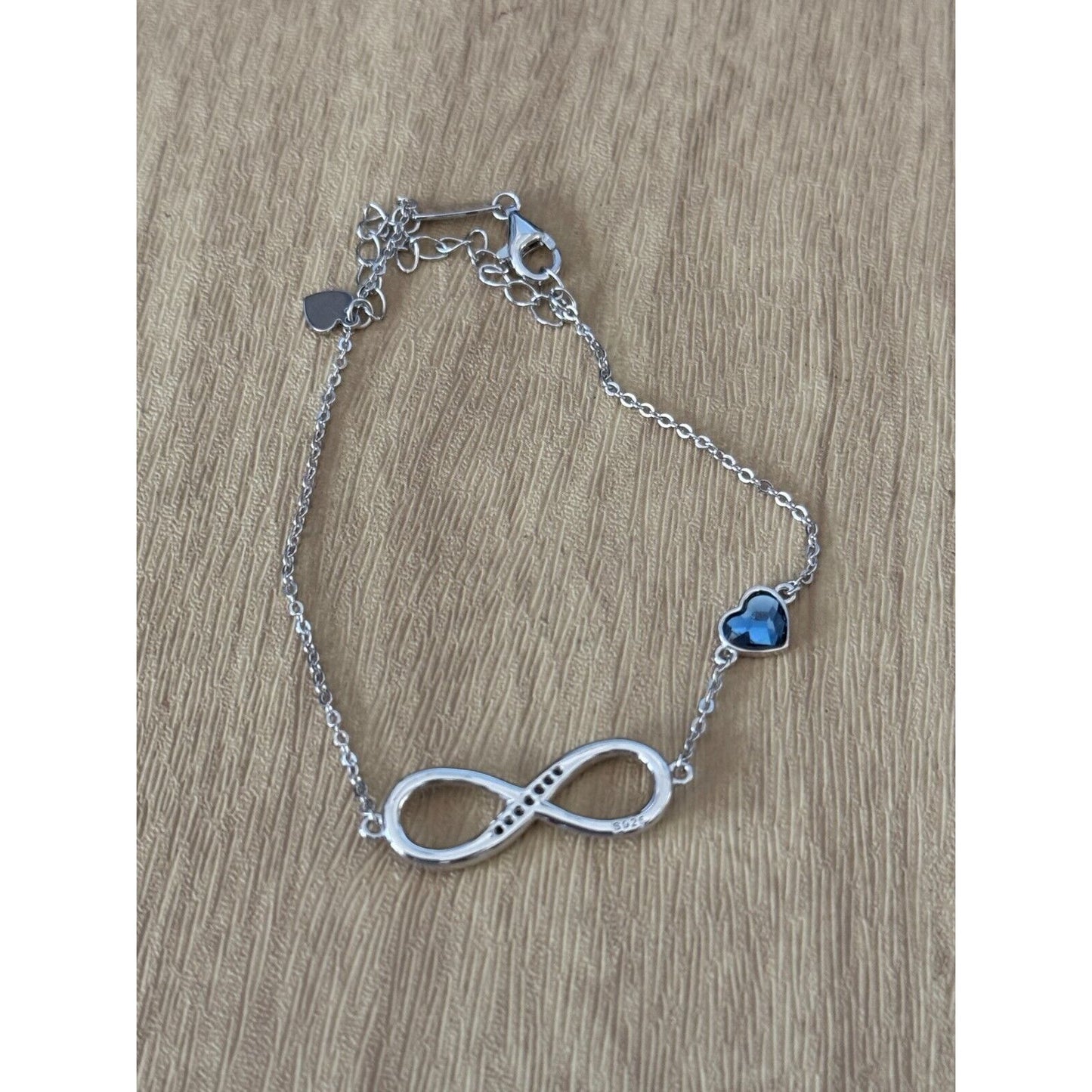 CDE Infinity Heart Birthstone Charm Link 925 Sterling Silver Adjustable Bracelet 7-9"